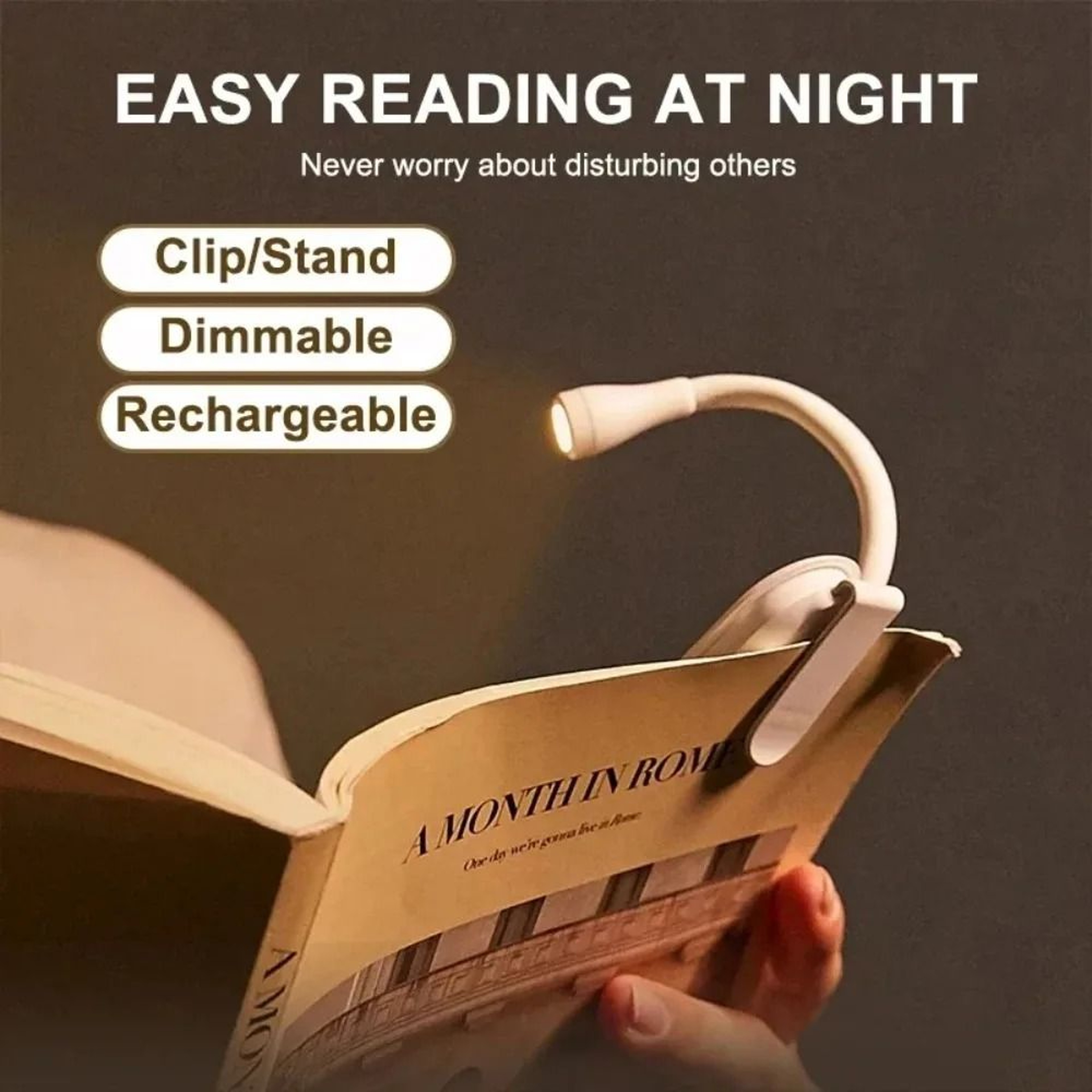 Rechargeable Mini Clip Book Light With Dimmable Adjustable Reading Lamp 7