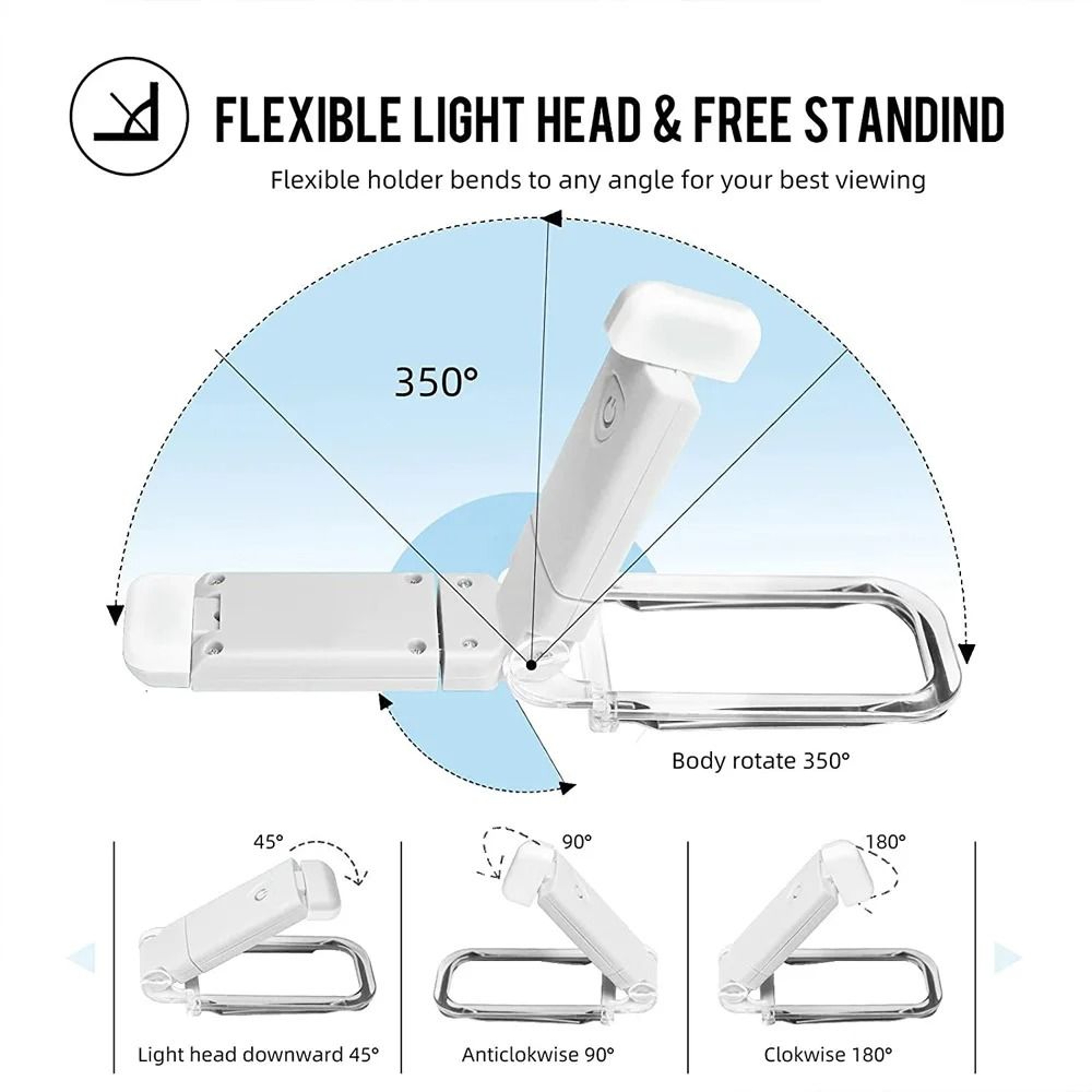 Rechargeable Clip On Book Light With Adjustable Brightness For Comfortable Reading 0