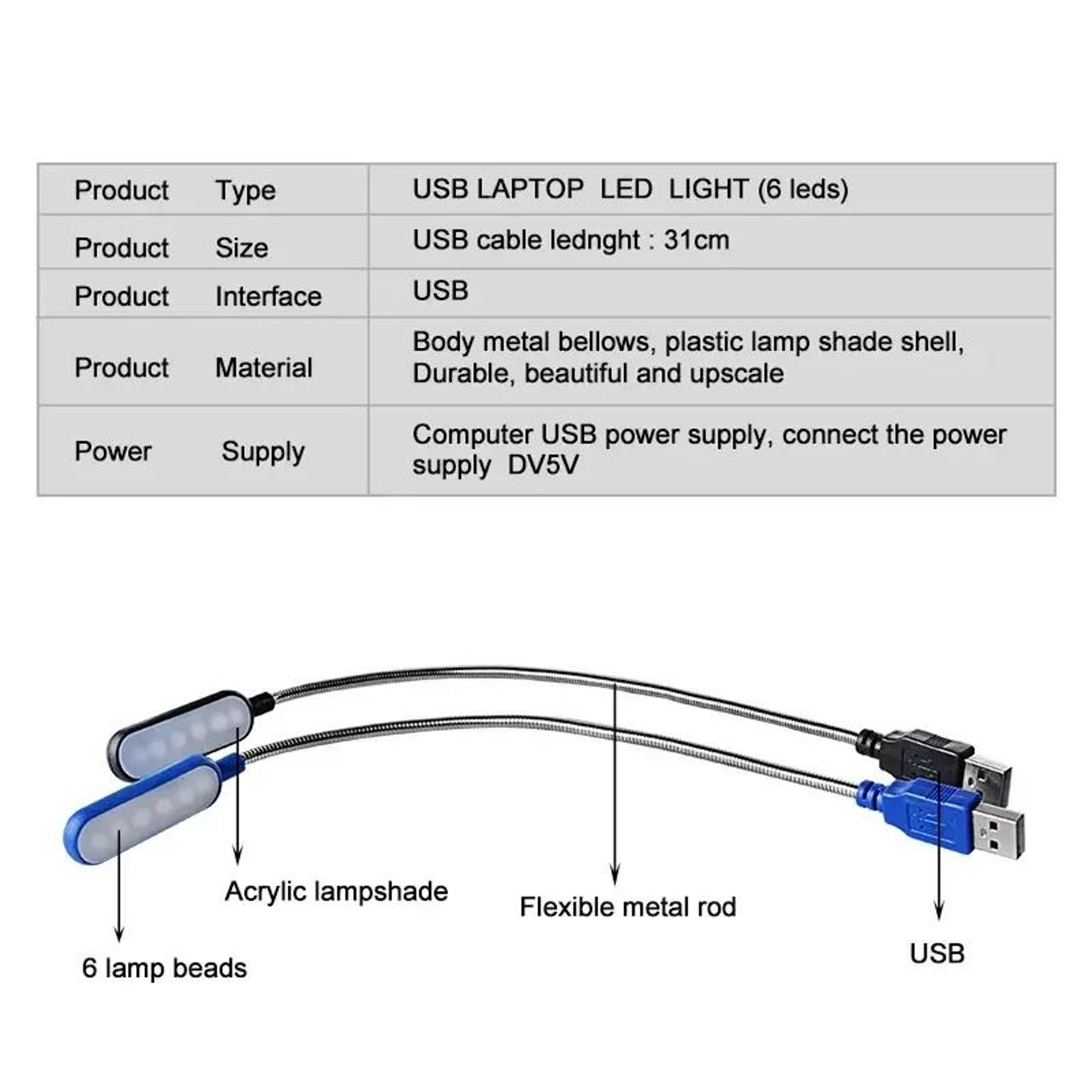Portable Flexible USB LED Reading Light For Laptop Power Bank Use 6
