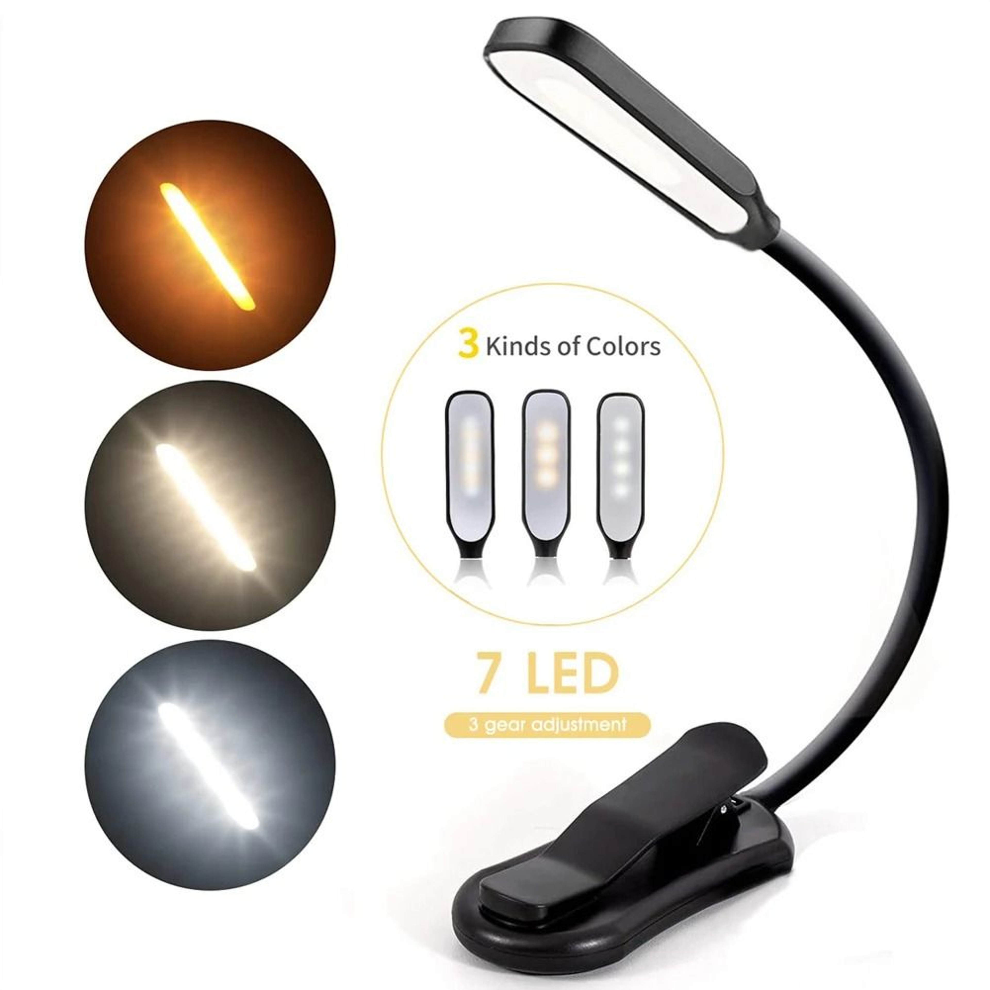 Rechargeable Clip On Book Light With Flexible Three Mode Reading Lamp 0