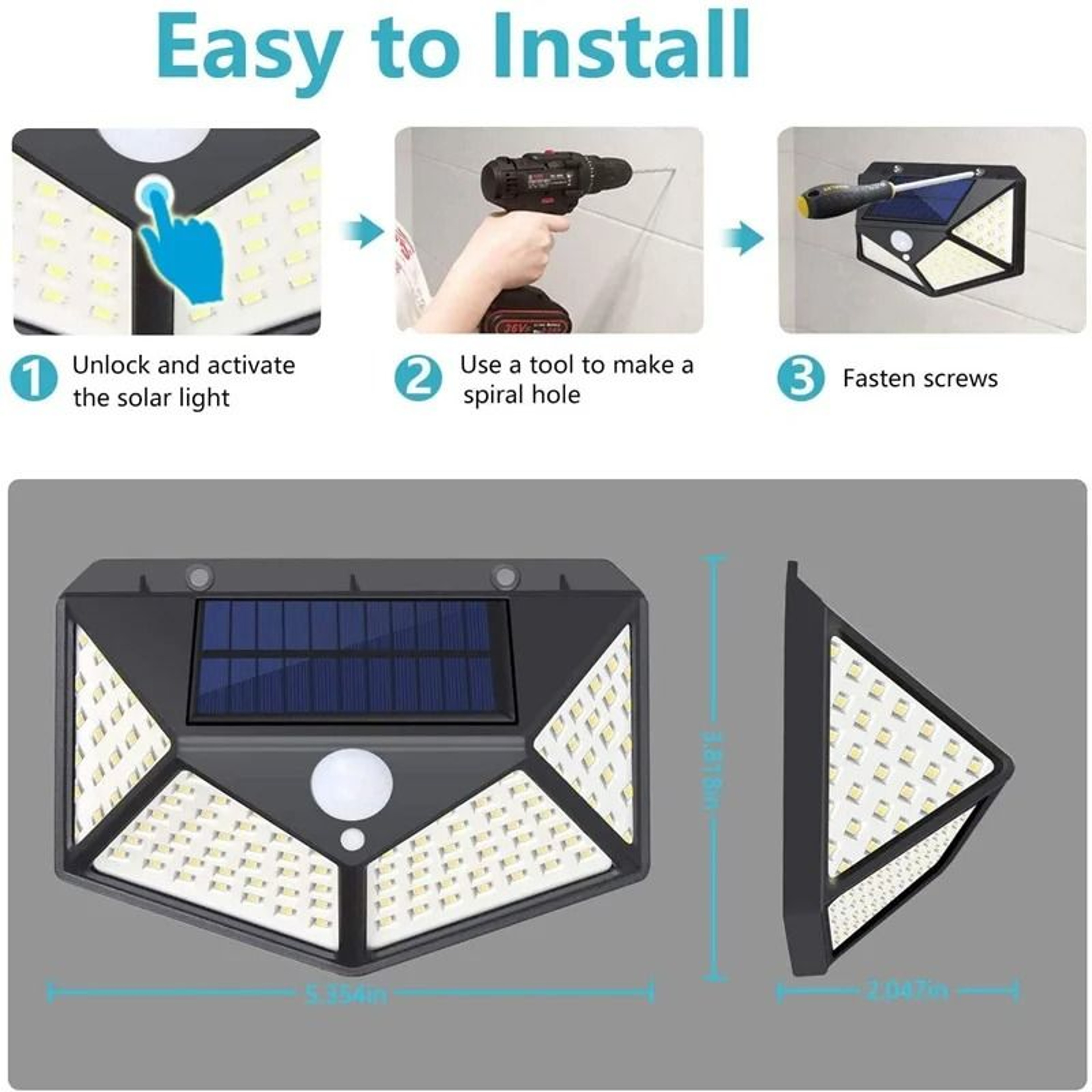 Solar Motion Sensor Wall Lights With 100 LEDs For Outdoor Security 21