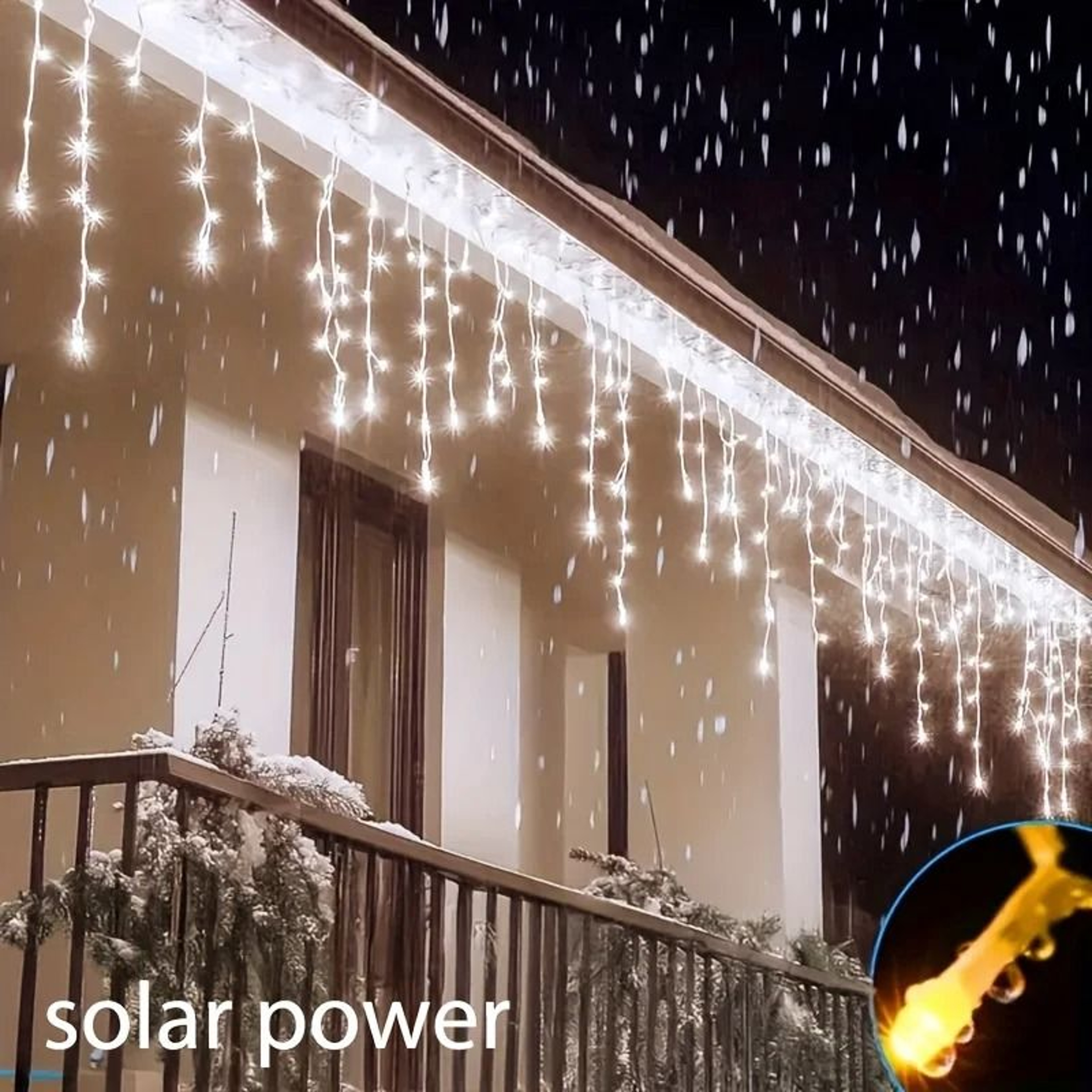 Solar Powered Icicle String Lights For Outdoor Eaves Garden Party Decor 0