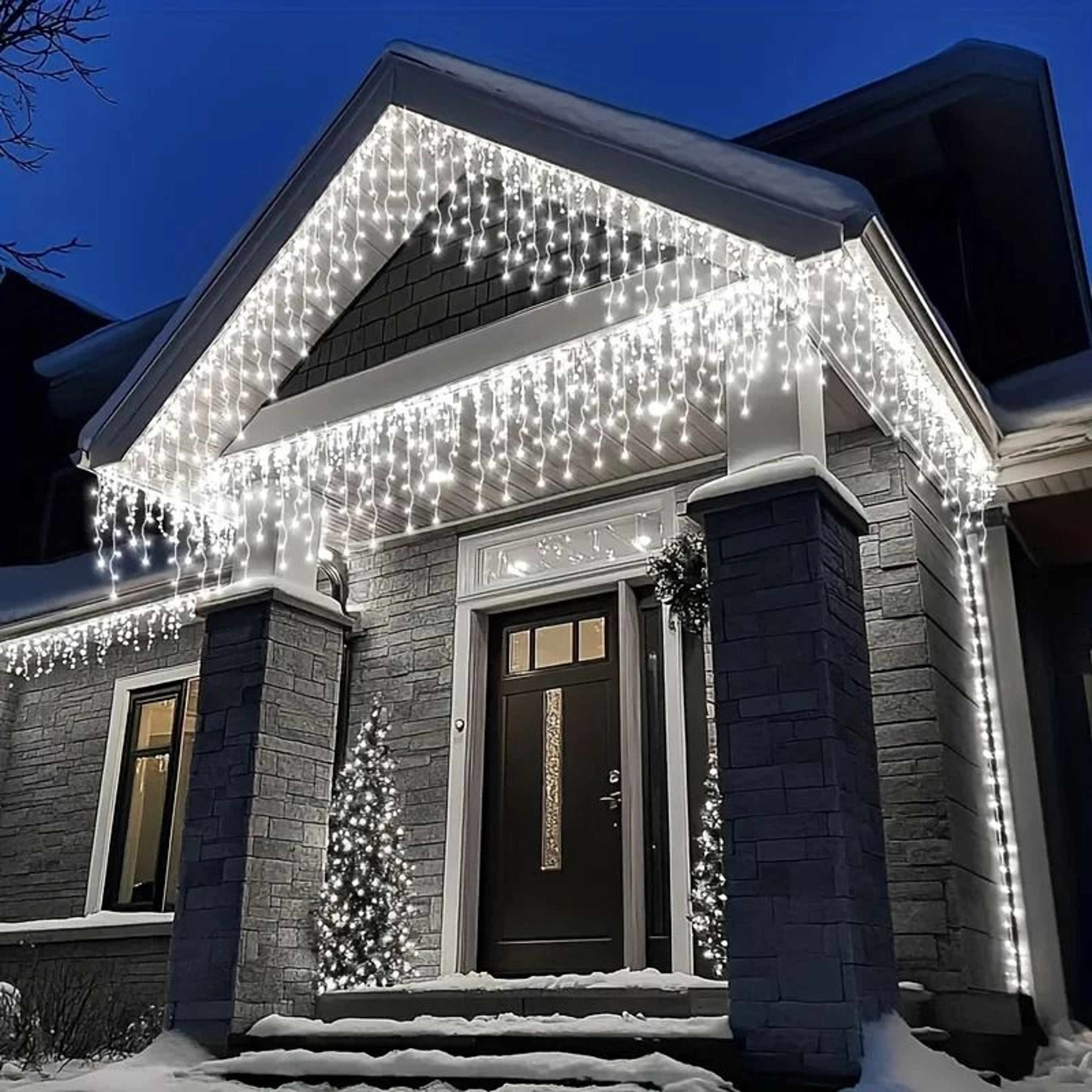 Solar Powered Icicle String Lights For Outdoor Eaves Garden Party Decor 7