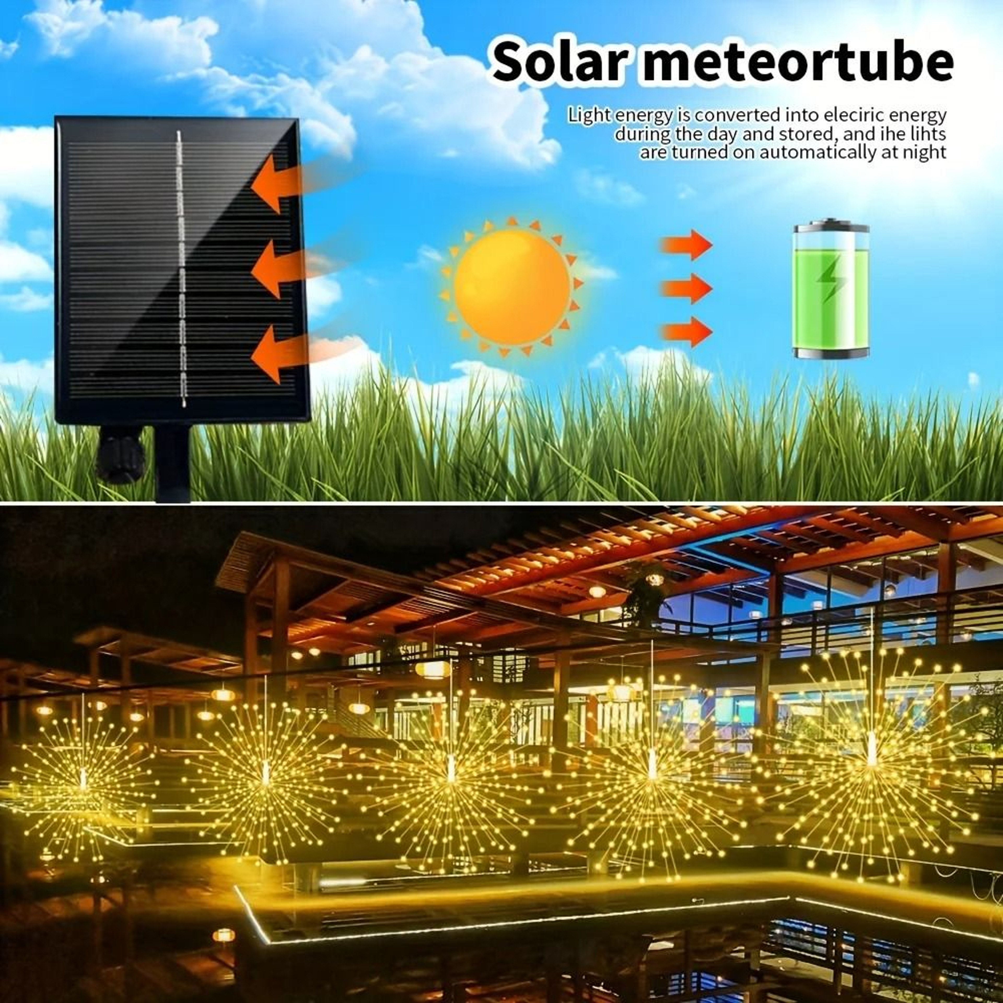 Solar Starburst Ball Lights With Remote Control Eight Modes Outdoor Decor 9