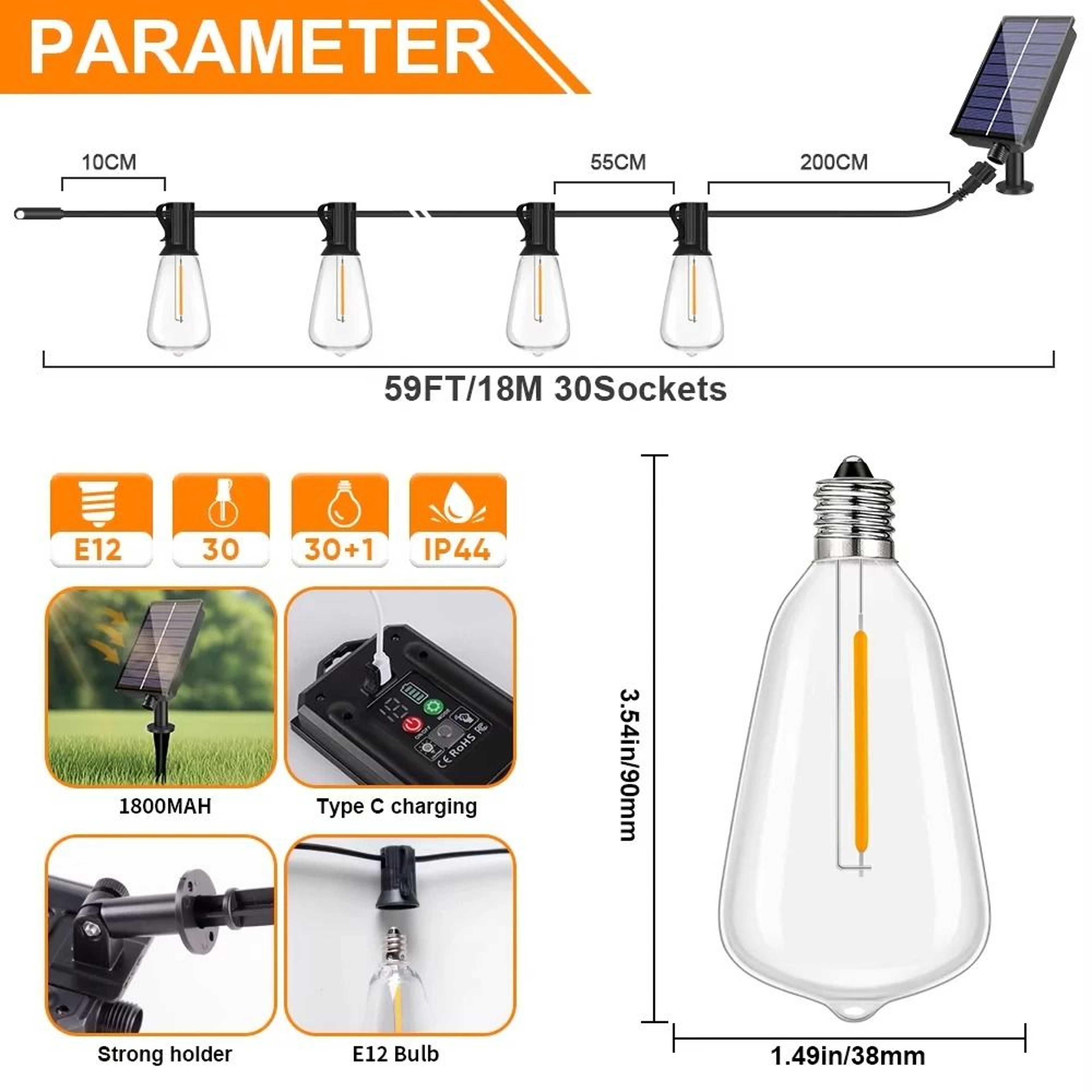 Solar ST38 Bistro String Lights Create Dimmable Shatterproof Outdoor Ambience Anywhere 4