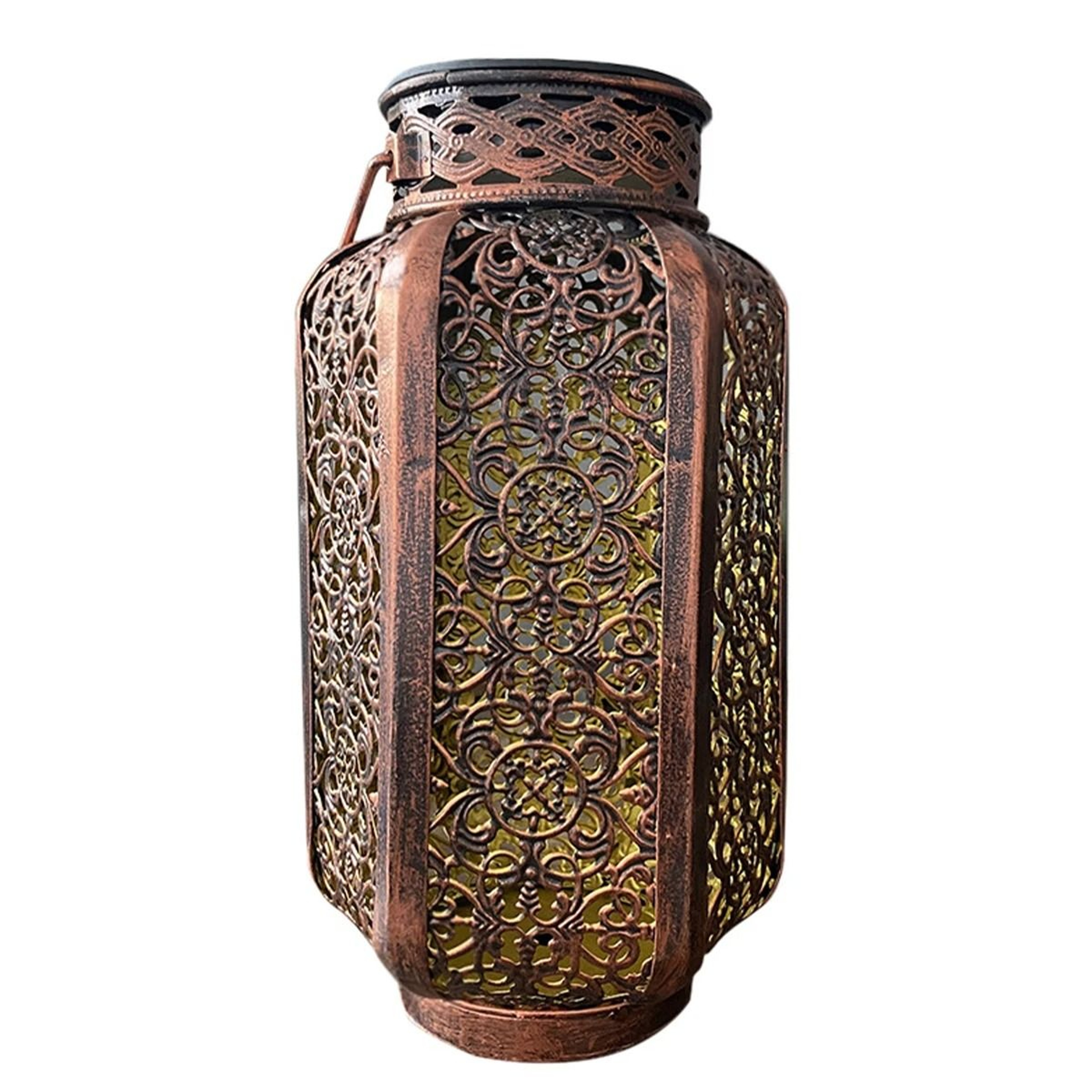 Solar Hanging Iron Lantern Casts Vintage Patterns Across Gardens Patios Pathways 4