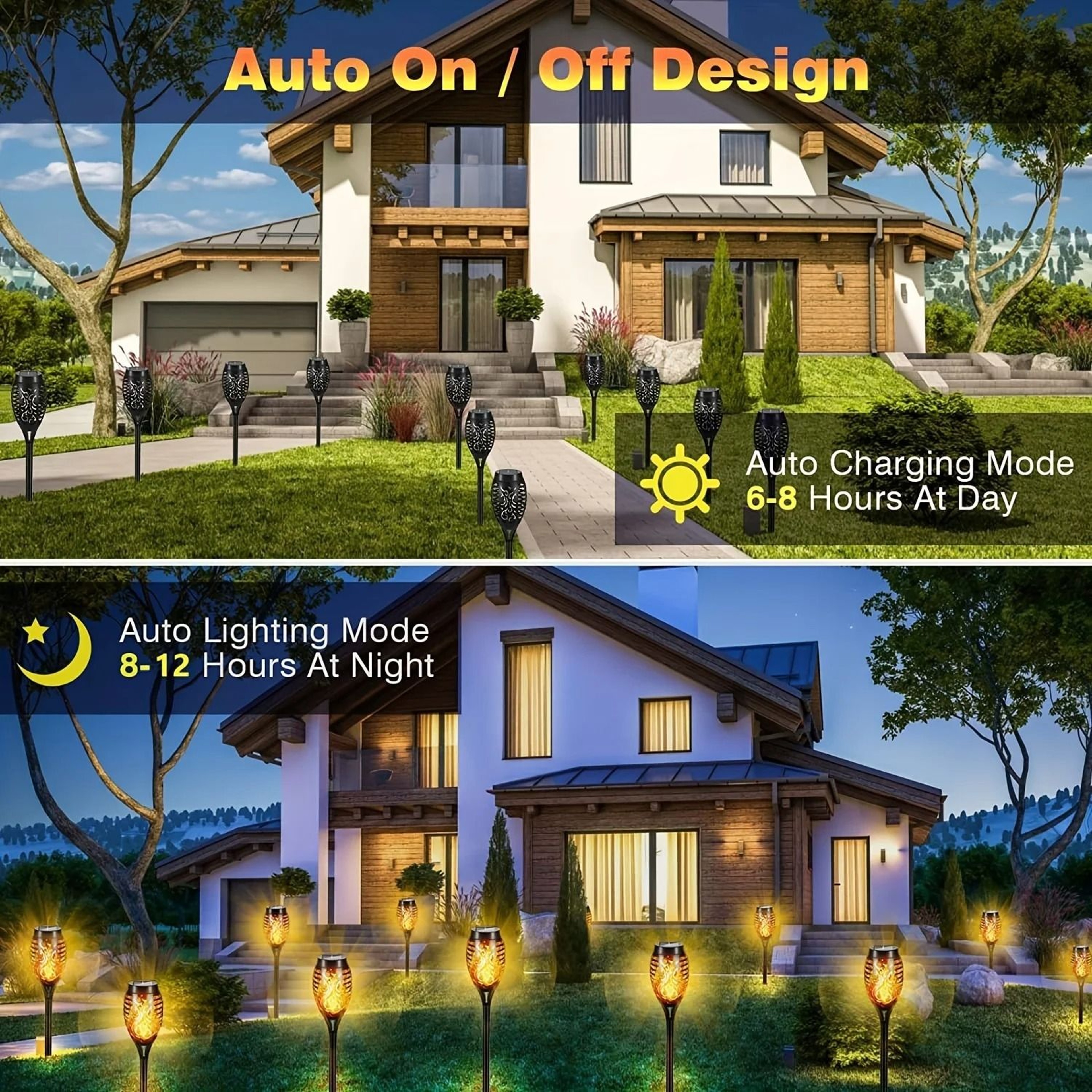 Solar Flame Torch Lights Create Warm Flickering Glow For Outdoor Gardens 8
