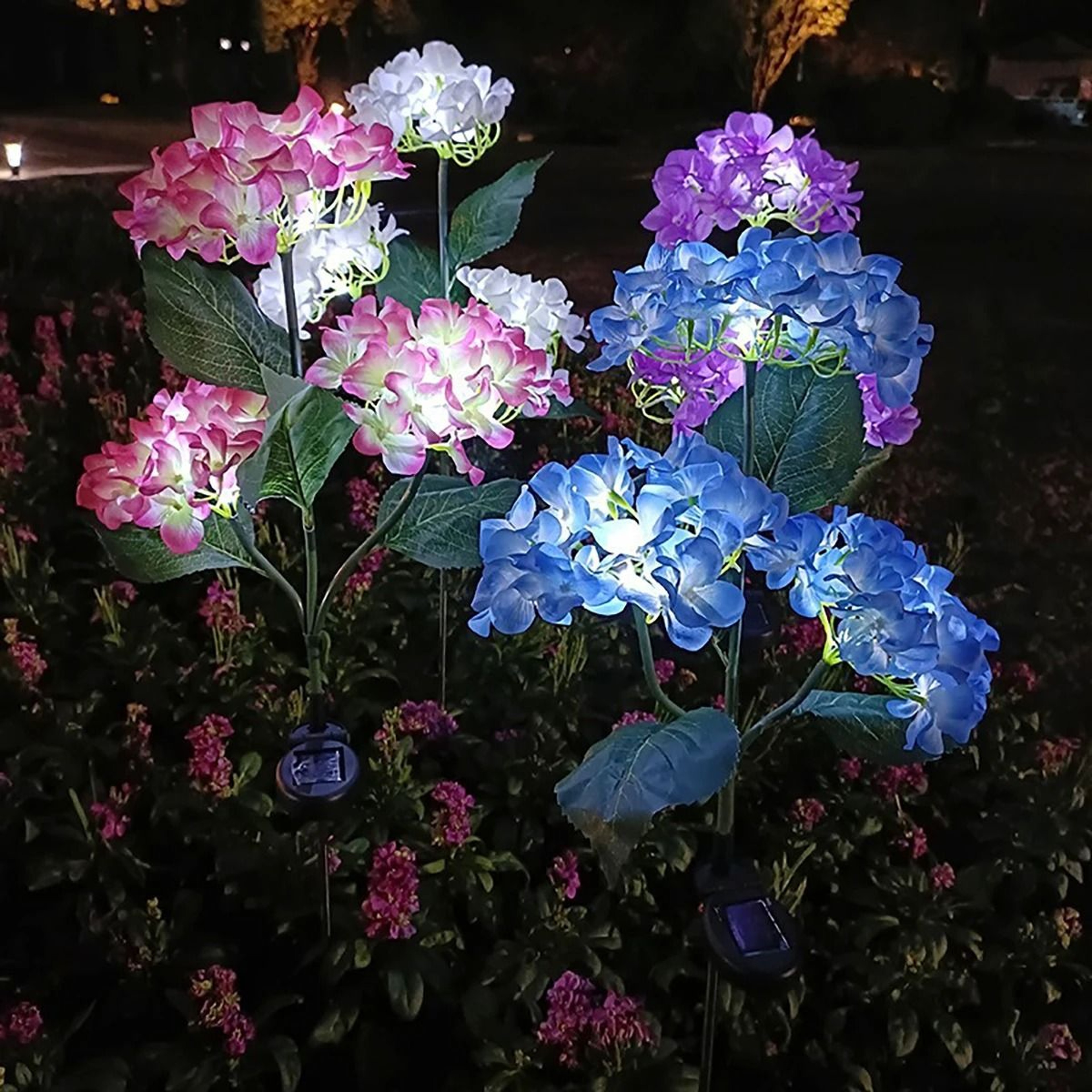 Solar Hydrangea Flower Lights For Charming Garden Lawn Pathway Decor Ambiance 3