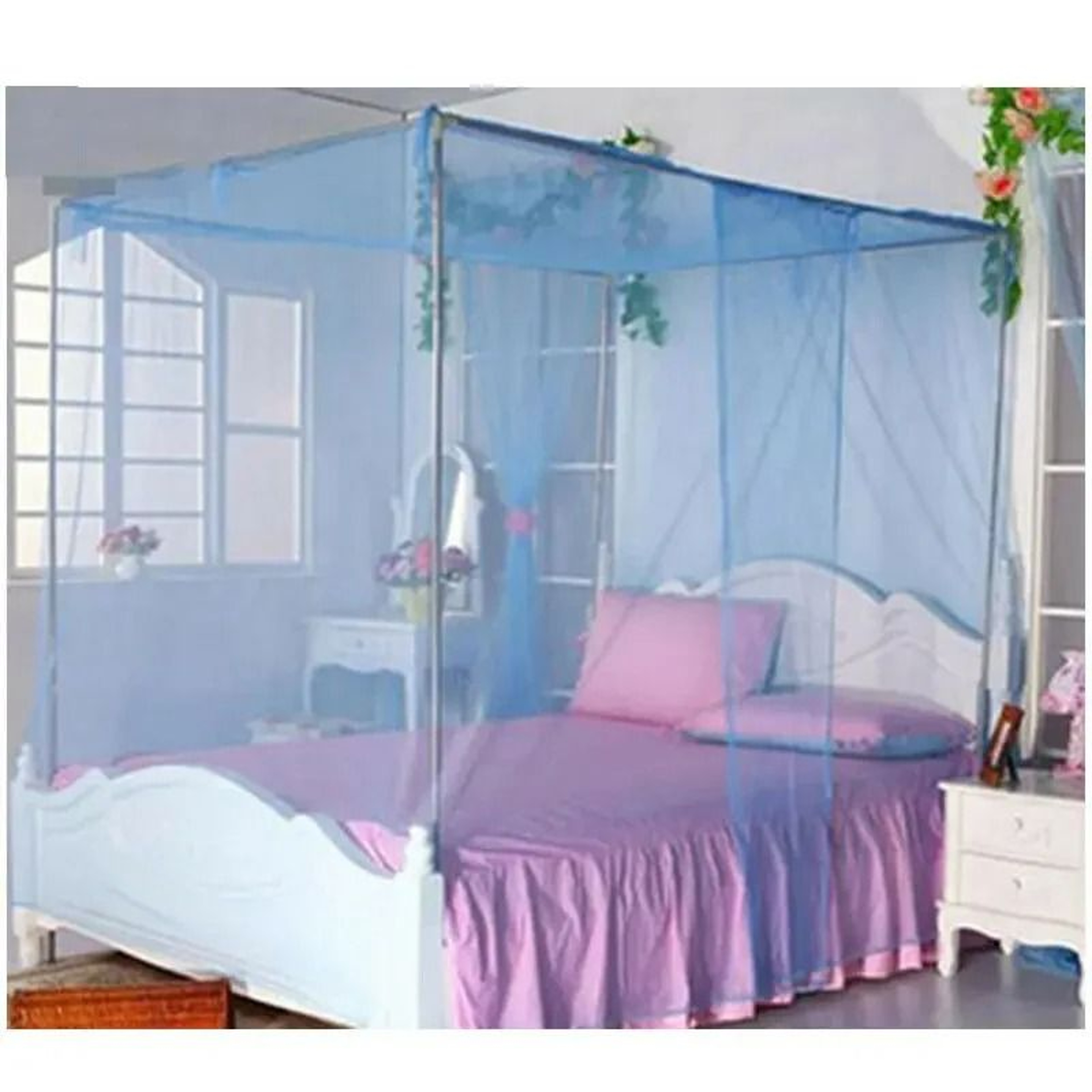 Four Corner Lightweight Mosquito Bed Canopy Keeps Sleep Cool Comfortable Protected 3