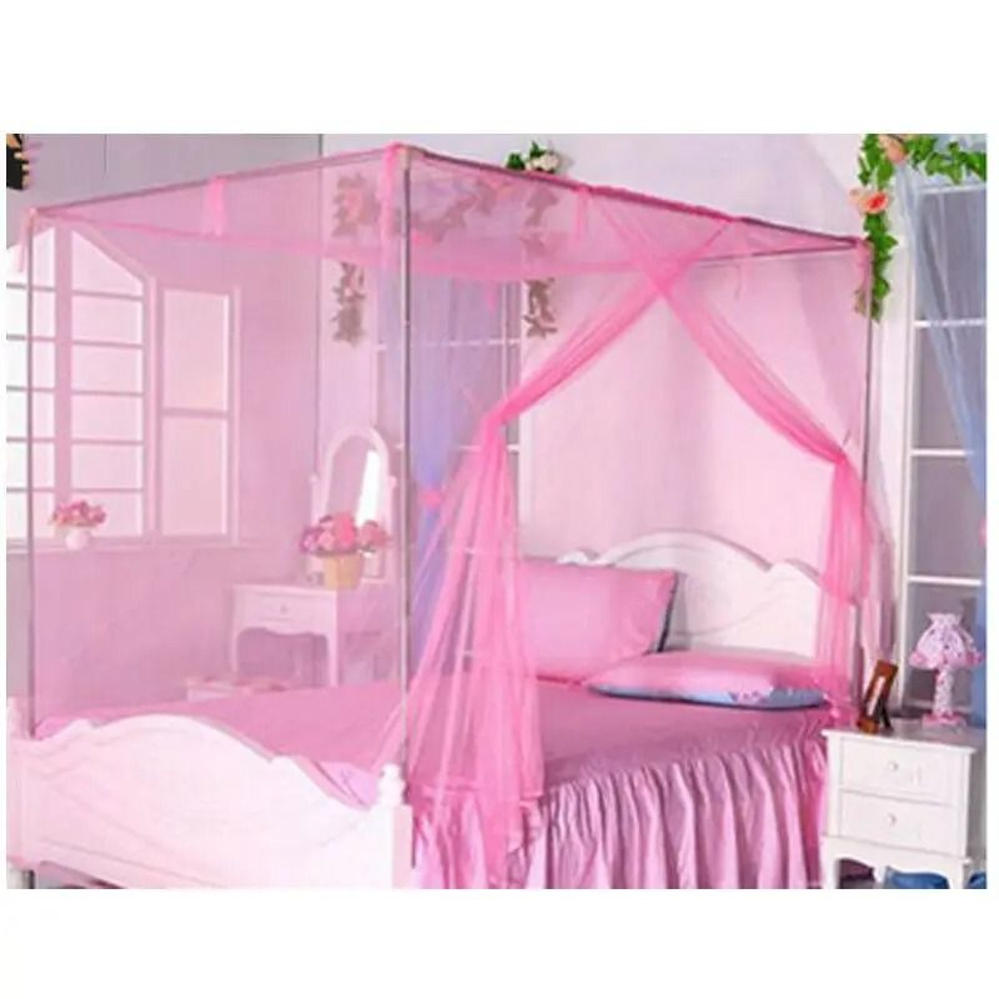 Four Corner Lightweight Mosquito Bed Canopy Keeps Sleep Cool Comfortable Protected 8