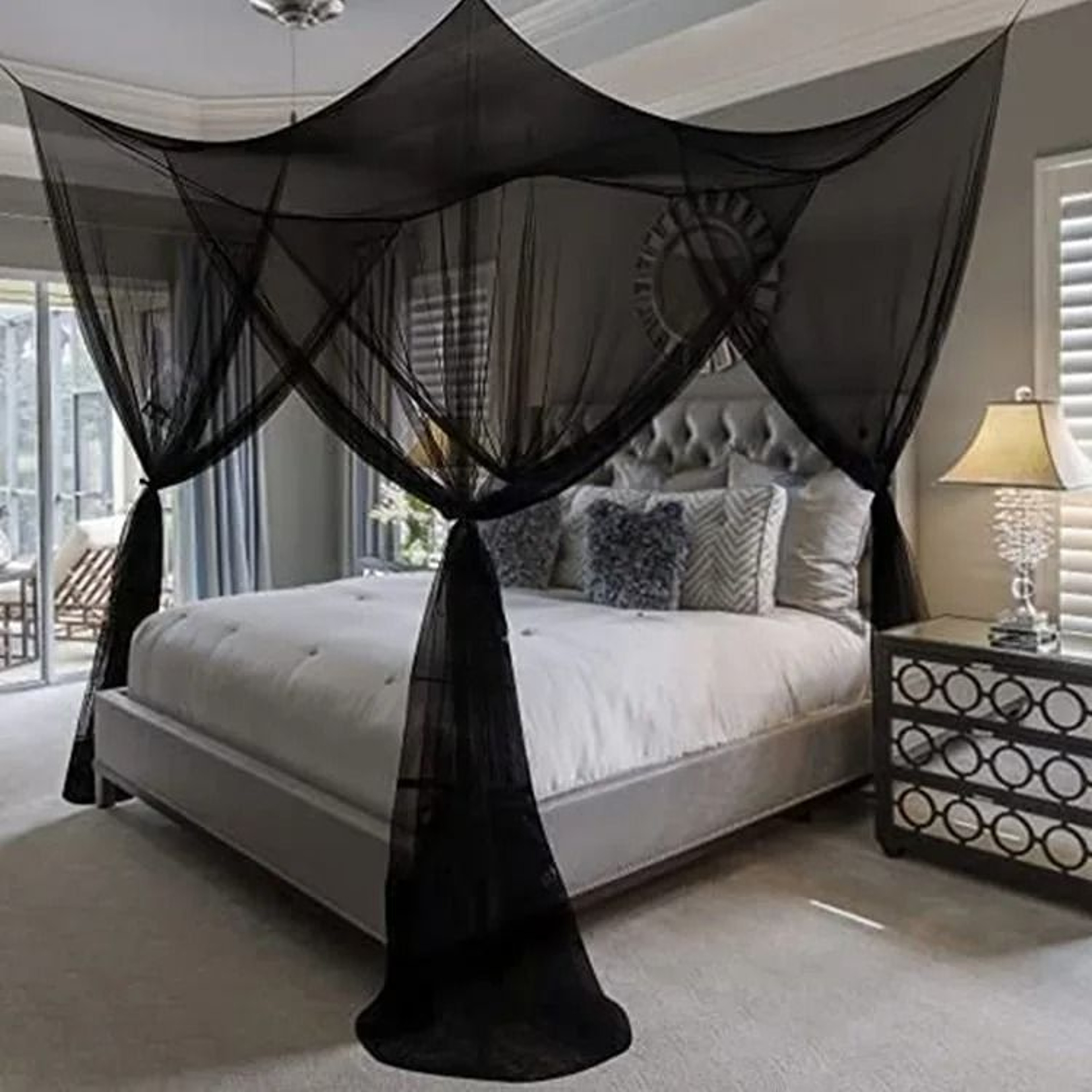 Four Door Palace Mosquito Bed Canopy Adds Elegant Breathable Insect Protection 0