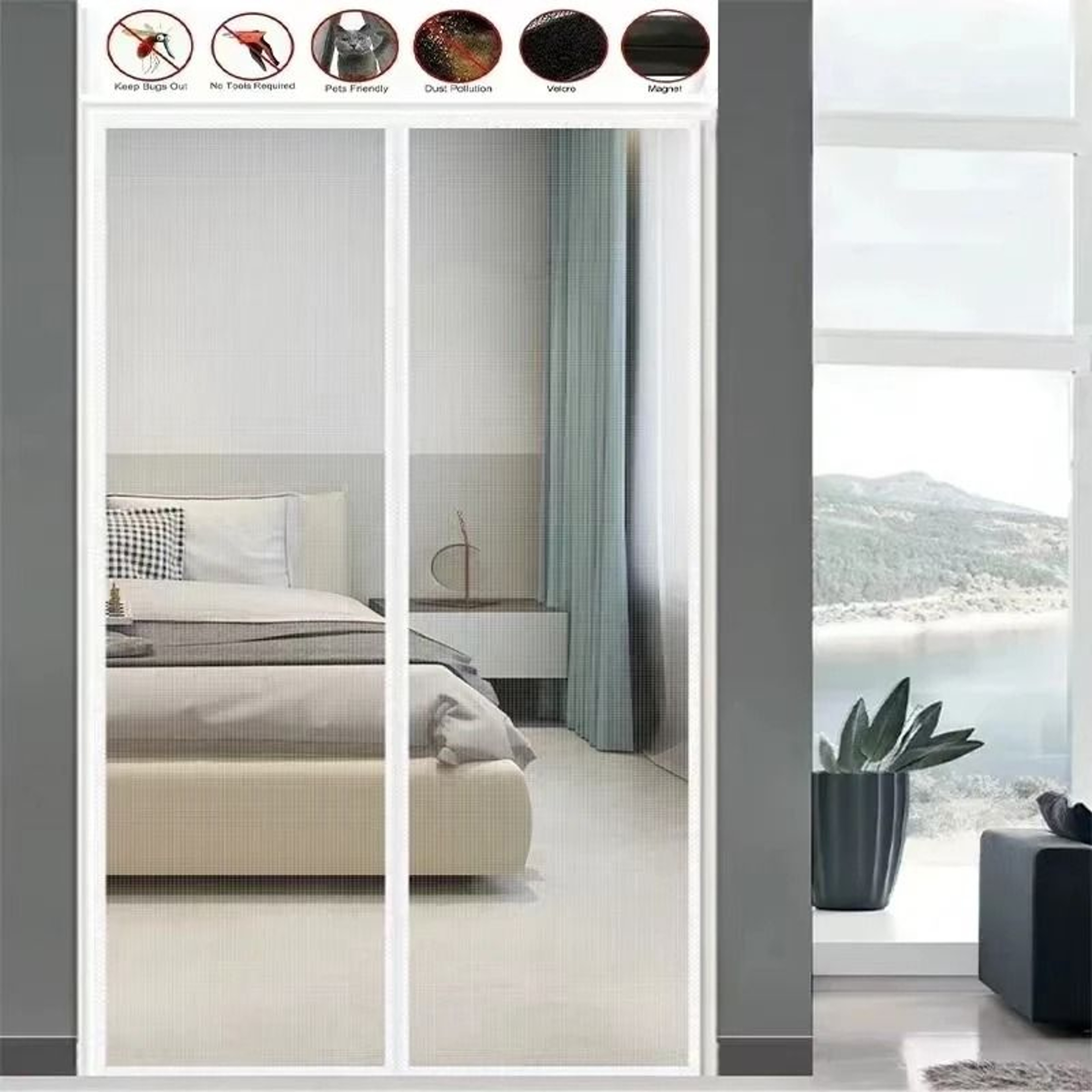 Custom White Magnetic Mosquito Screen Door For Automatic Bug Protection 6