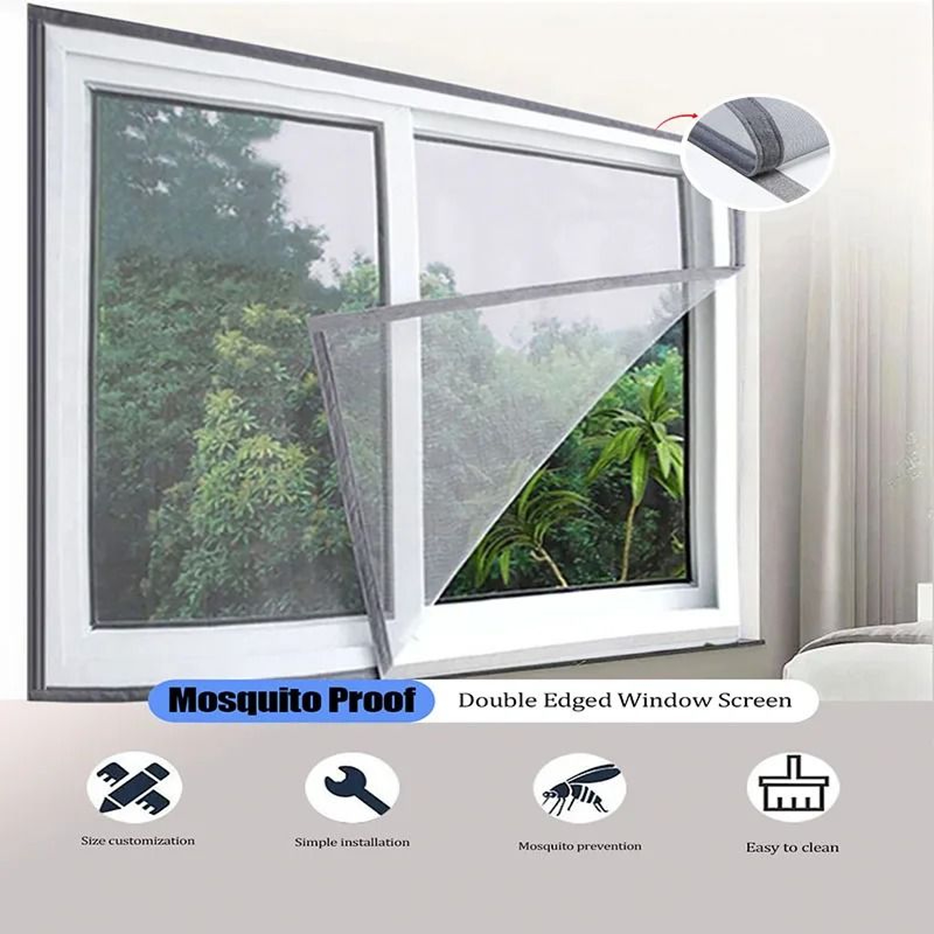 Gray Self Adhesive Mosquito Window Screen For Easy Summer Bug Protection 5