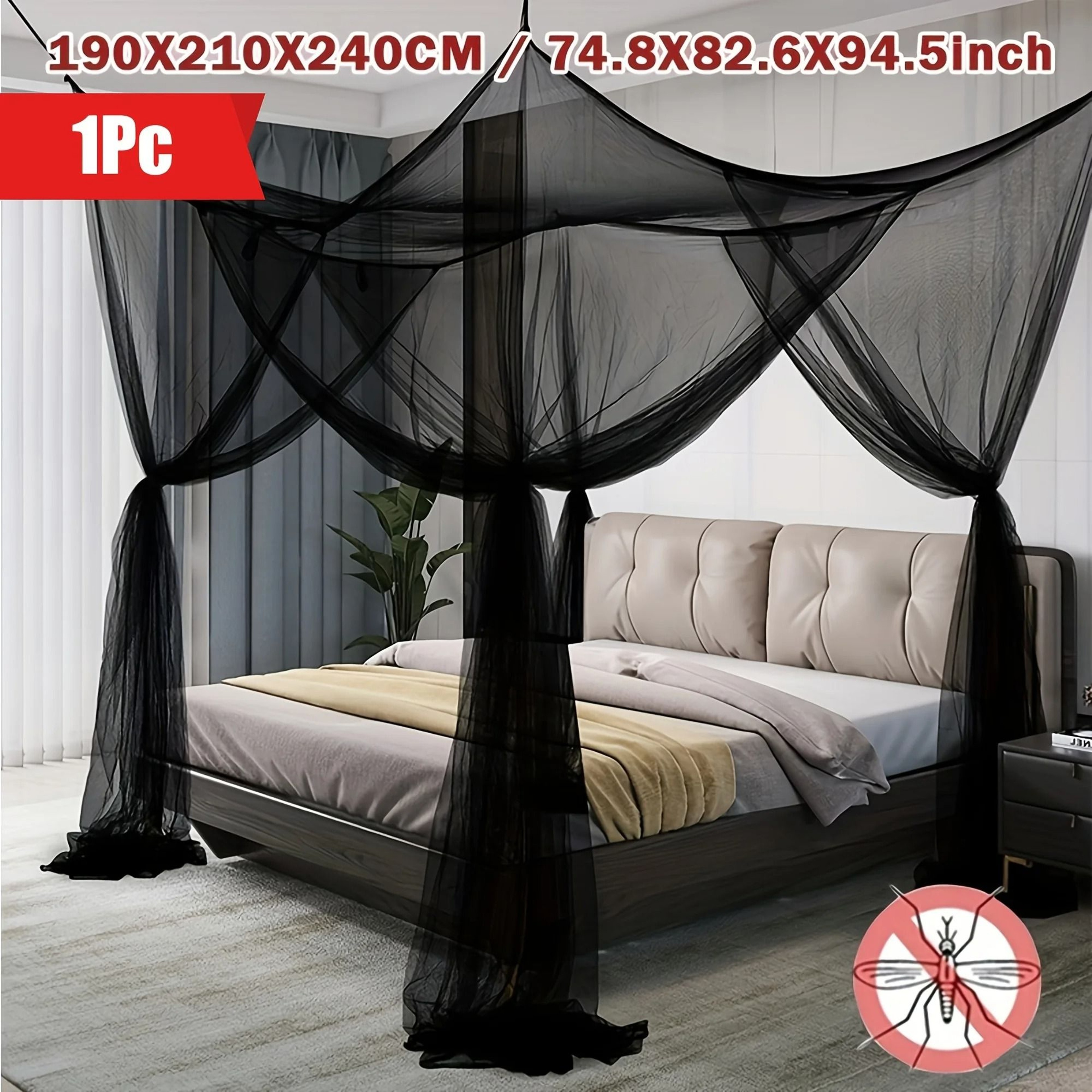 Floor To Ceiling Quadrangle Mosquito Net With Double Opening Bed Protection 8