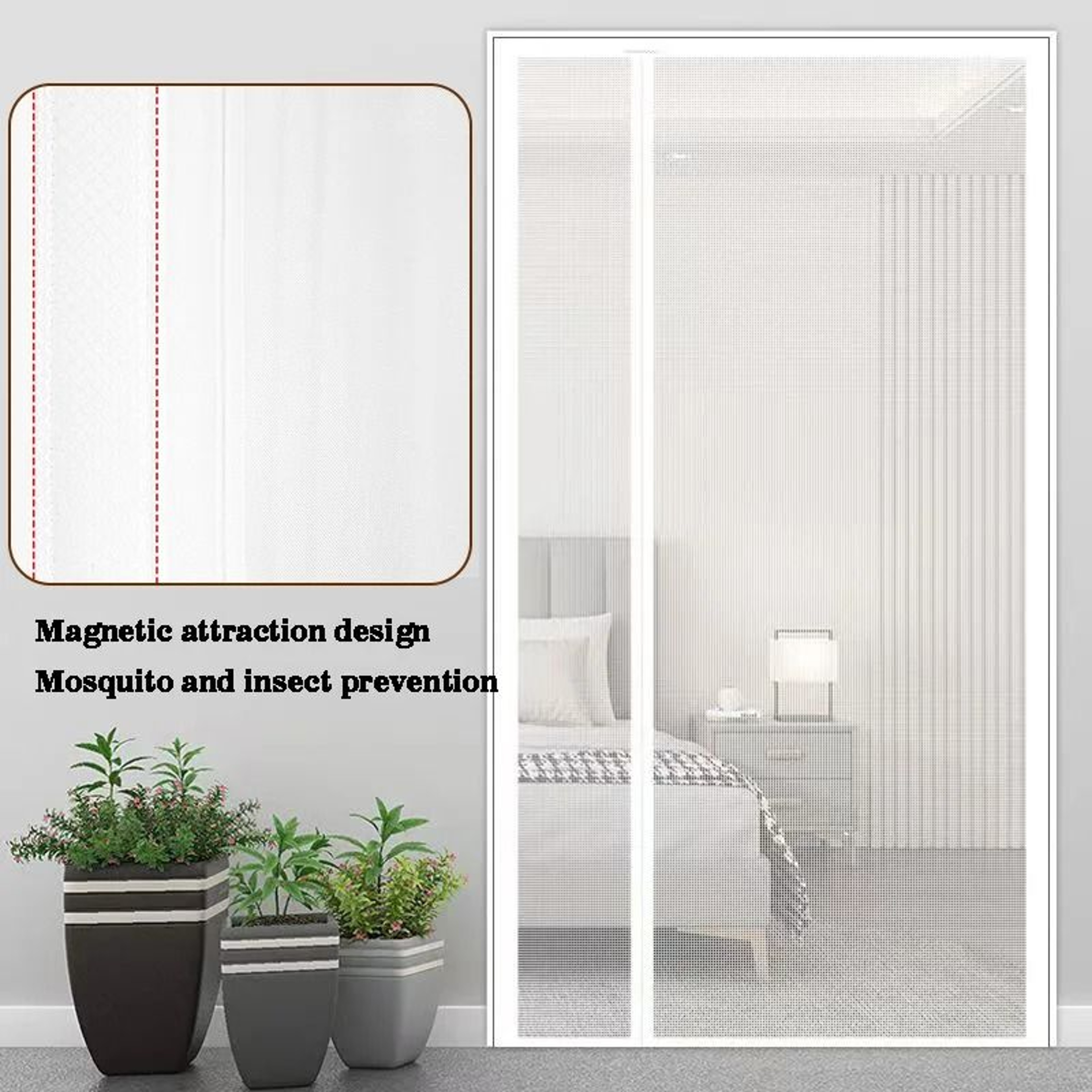 White Side Opening Magnetic Mosquito Screen Door For No Drill Protection 8