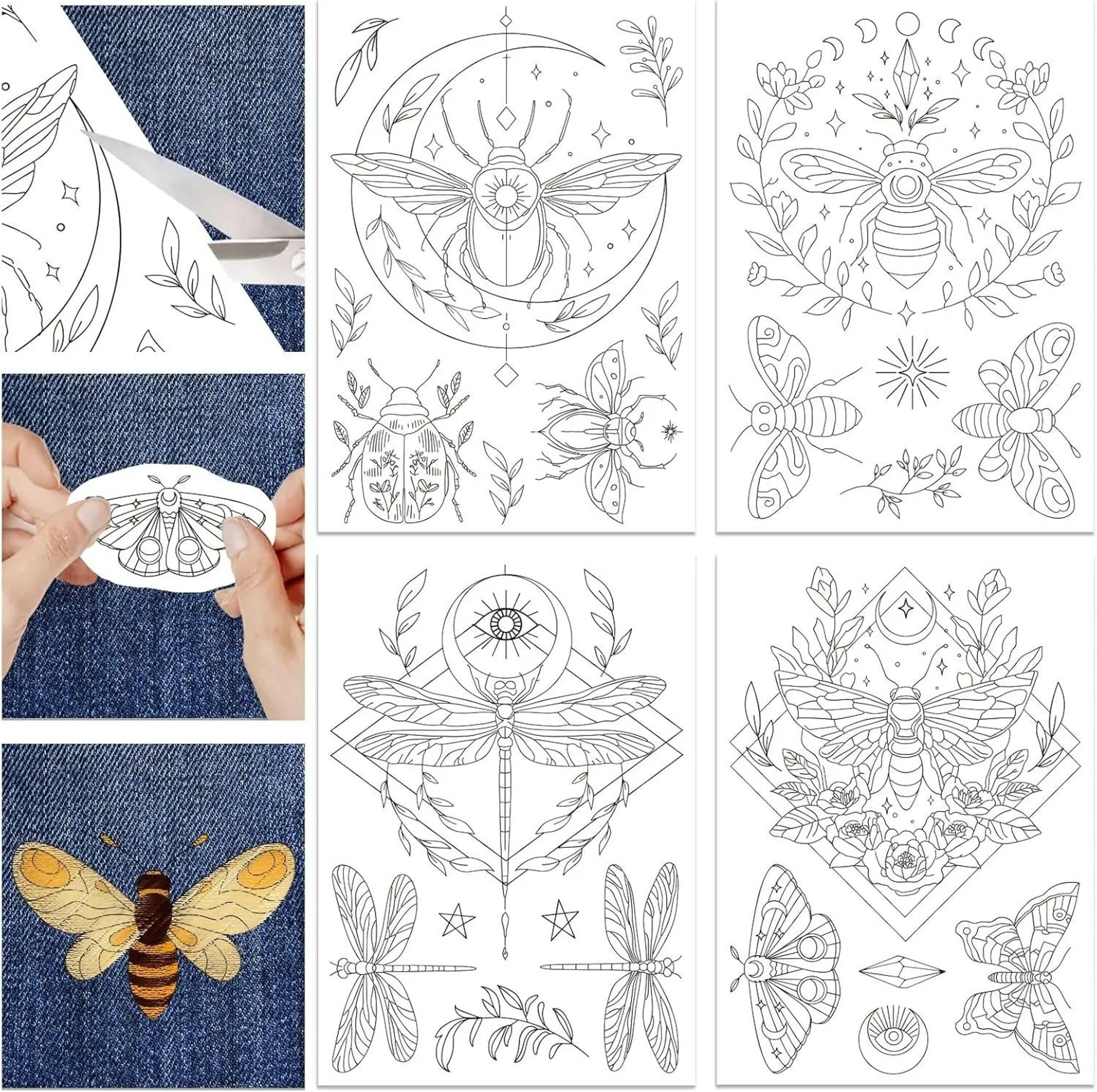 Insect Embroidery Kit With Water Soluble Patterns Metallic Threads And Needles 4