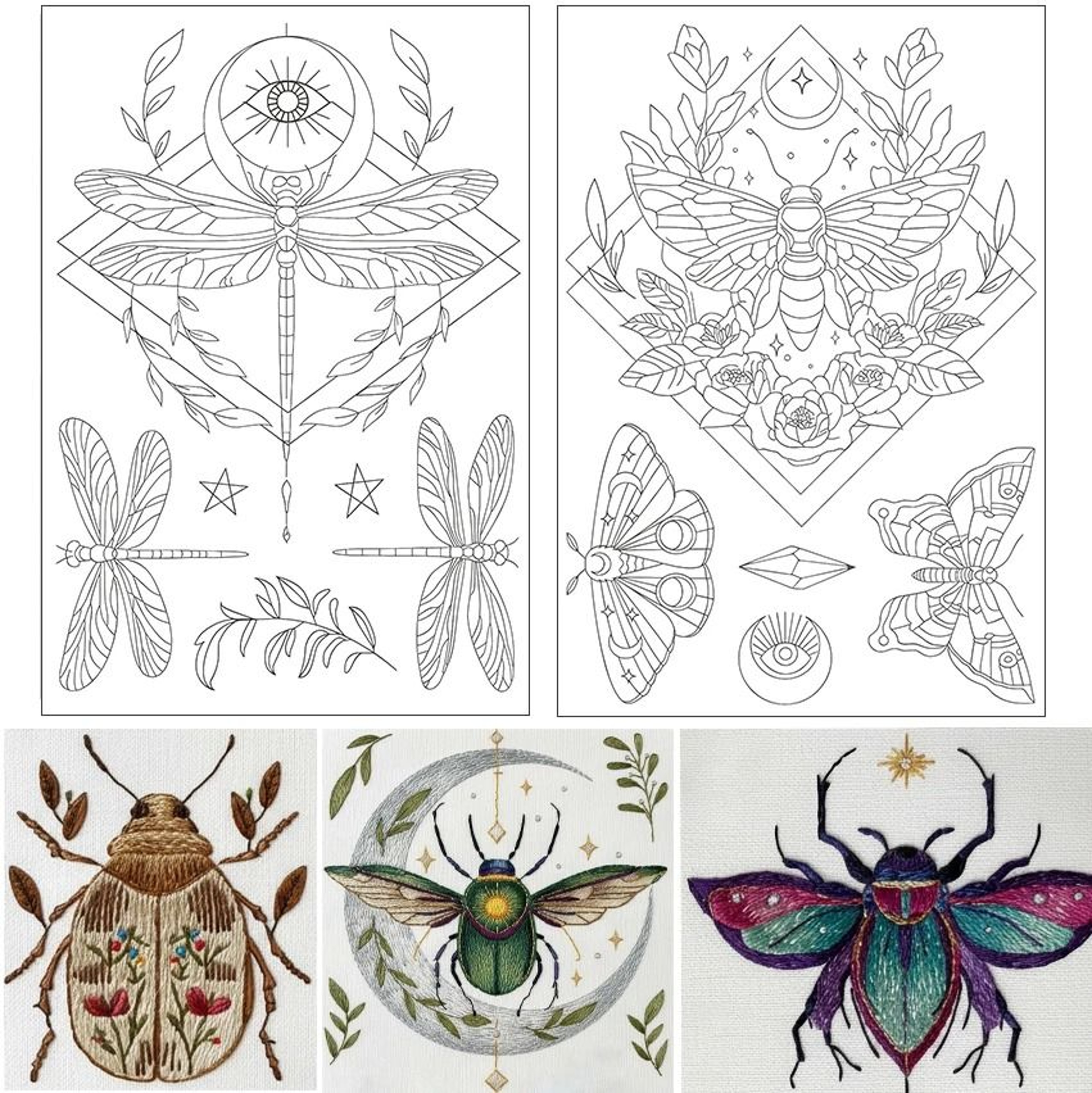 Insect Embroidery Kit With Water Soluble Patterns Metallic Threads And Needles 11