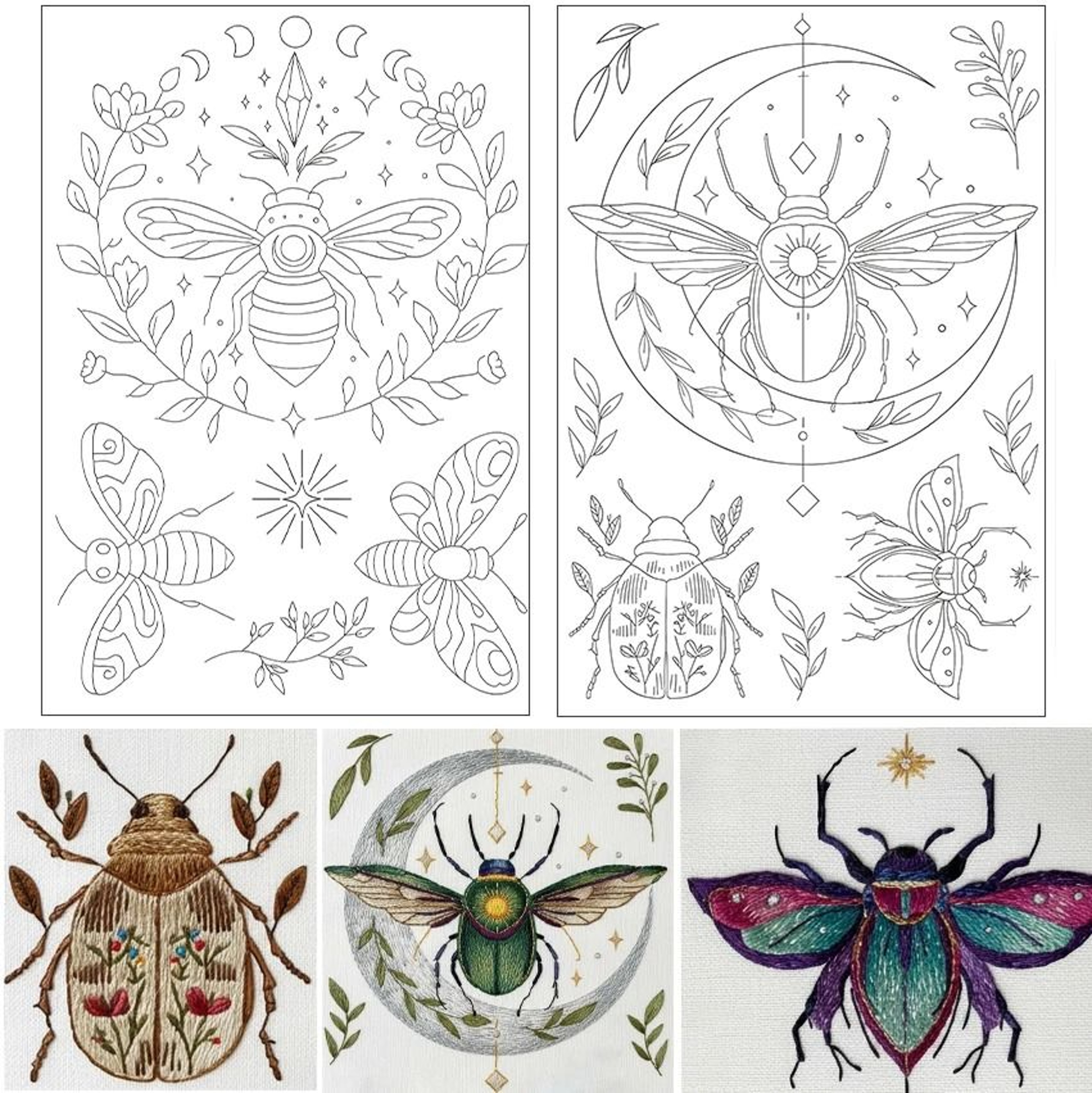 Insect Embroidery Kit With Water Soluble Patterns Metallic Threads And Needles 3