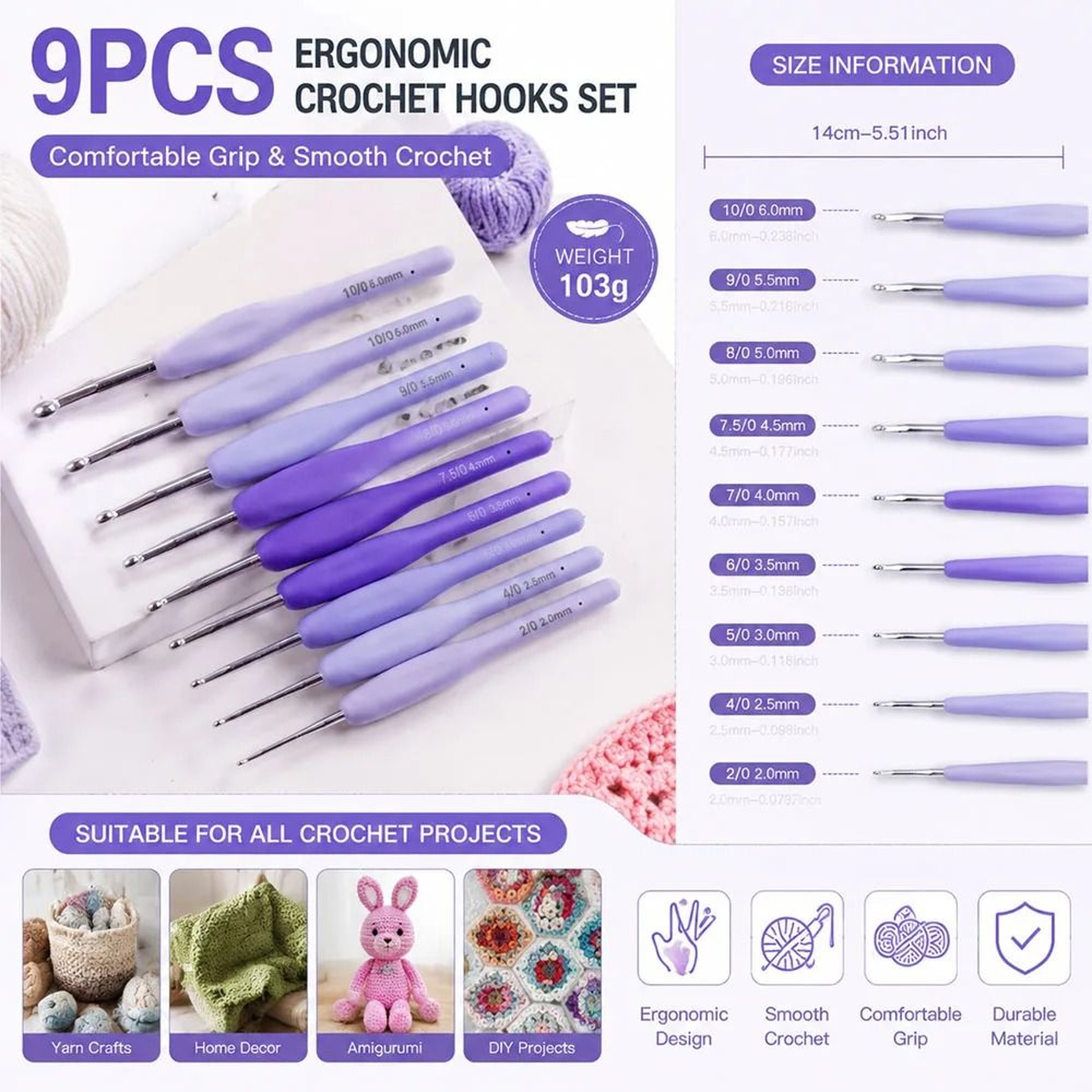 Comfort Grip Ergonomic Crochet Hook Set For Smooth Yarn Crafting Projects 7