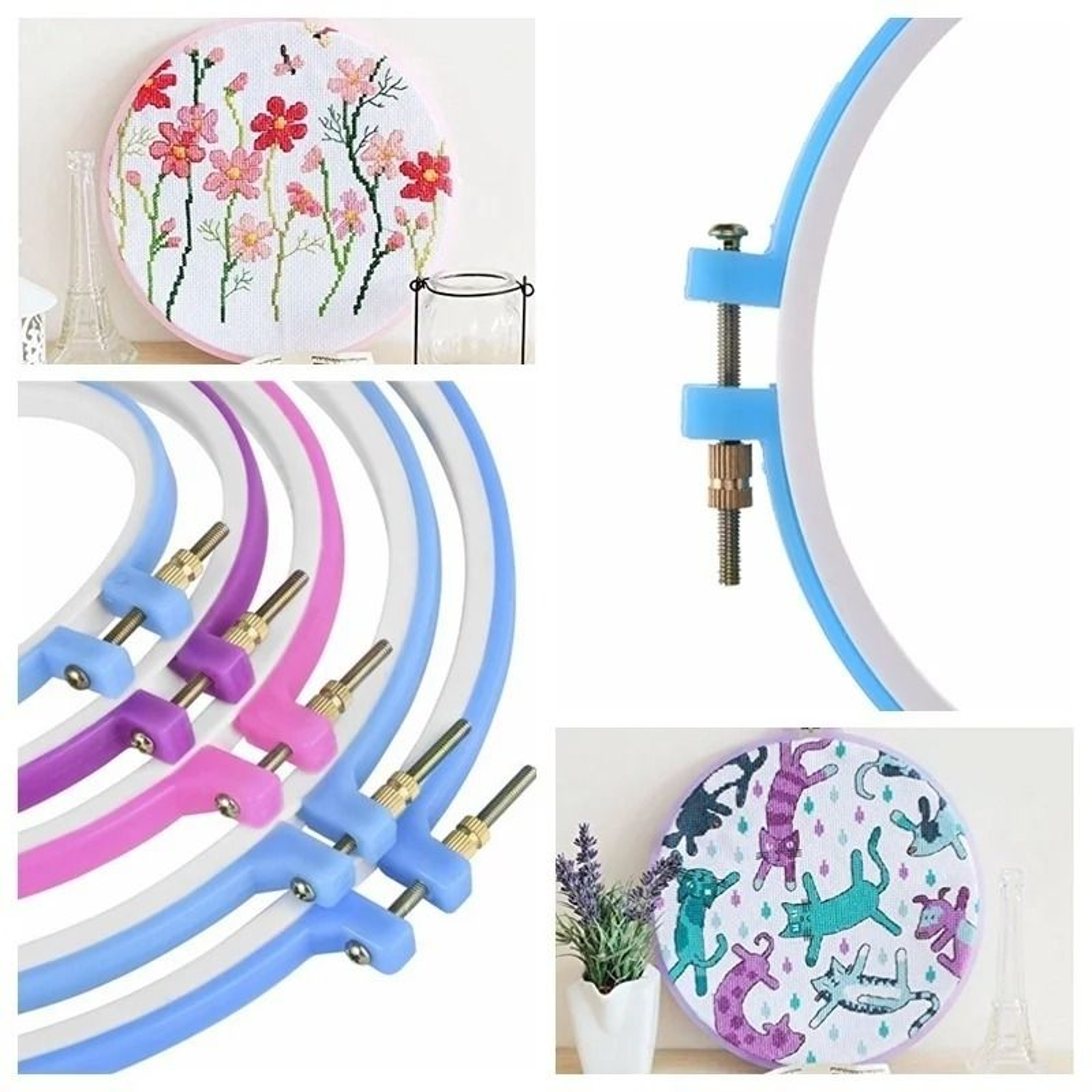 Five Piece Adjustable Plastic Embroidery Hoop Set For Smooth Stitching Projects 3