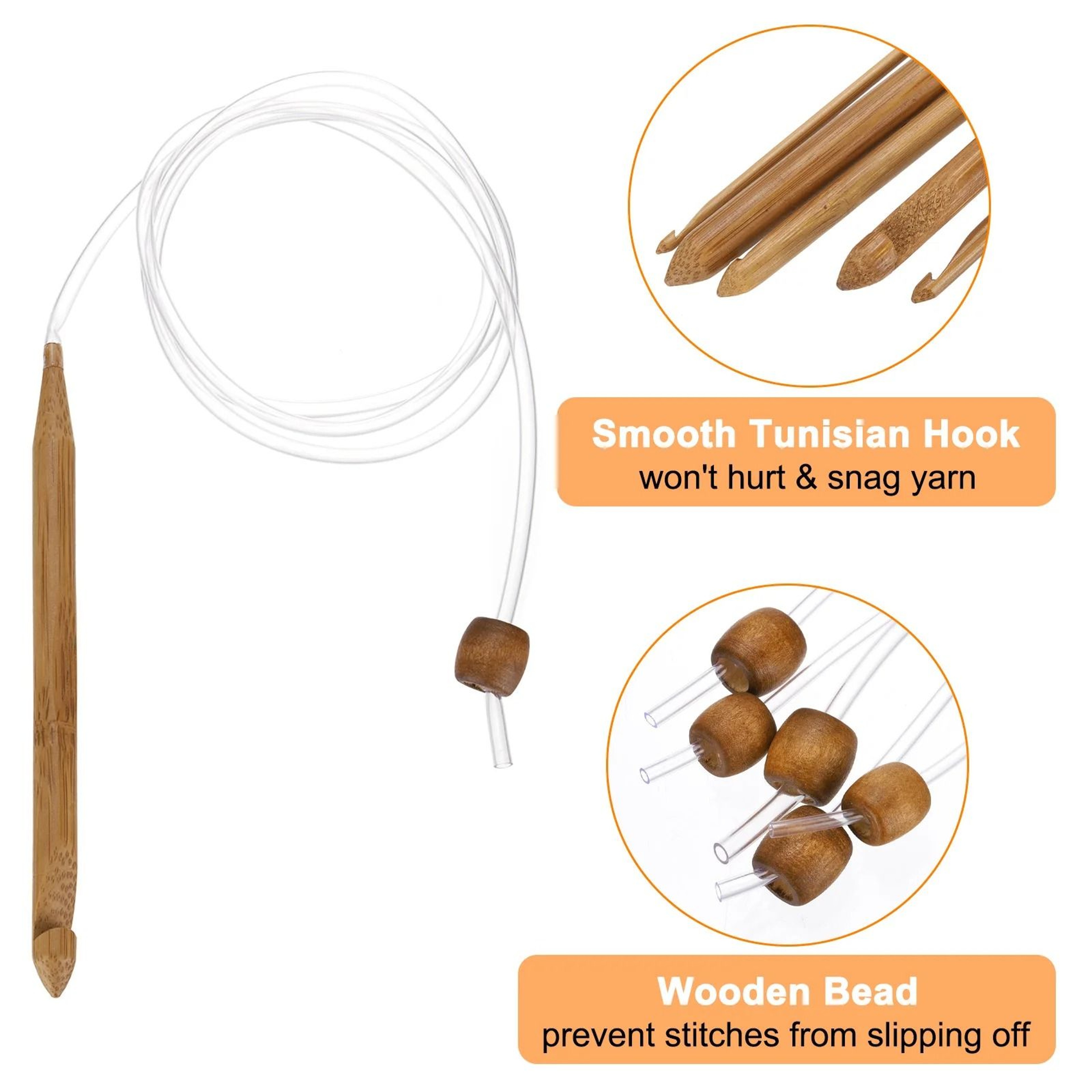 Bamboo Tunisian Crochet Hook With Flexible Cable For Comfortable Yarn Crafting 26