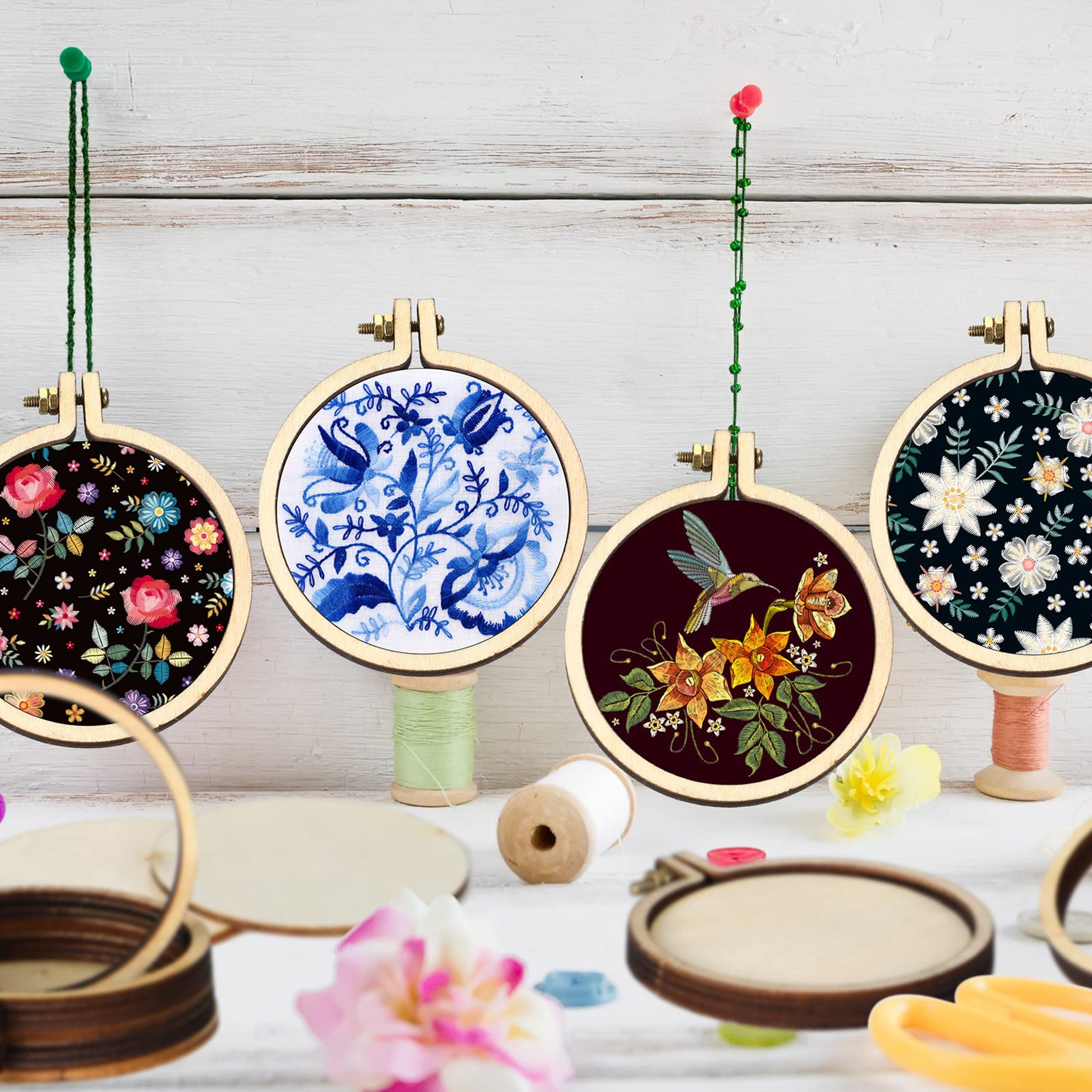 Mini Wooden Embroidery Hoop Set For Cross Stitch Display Craft Projects 2