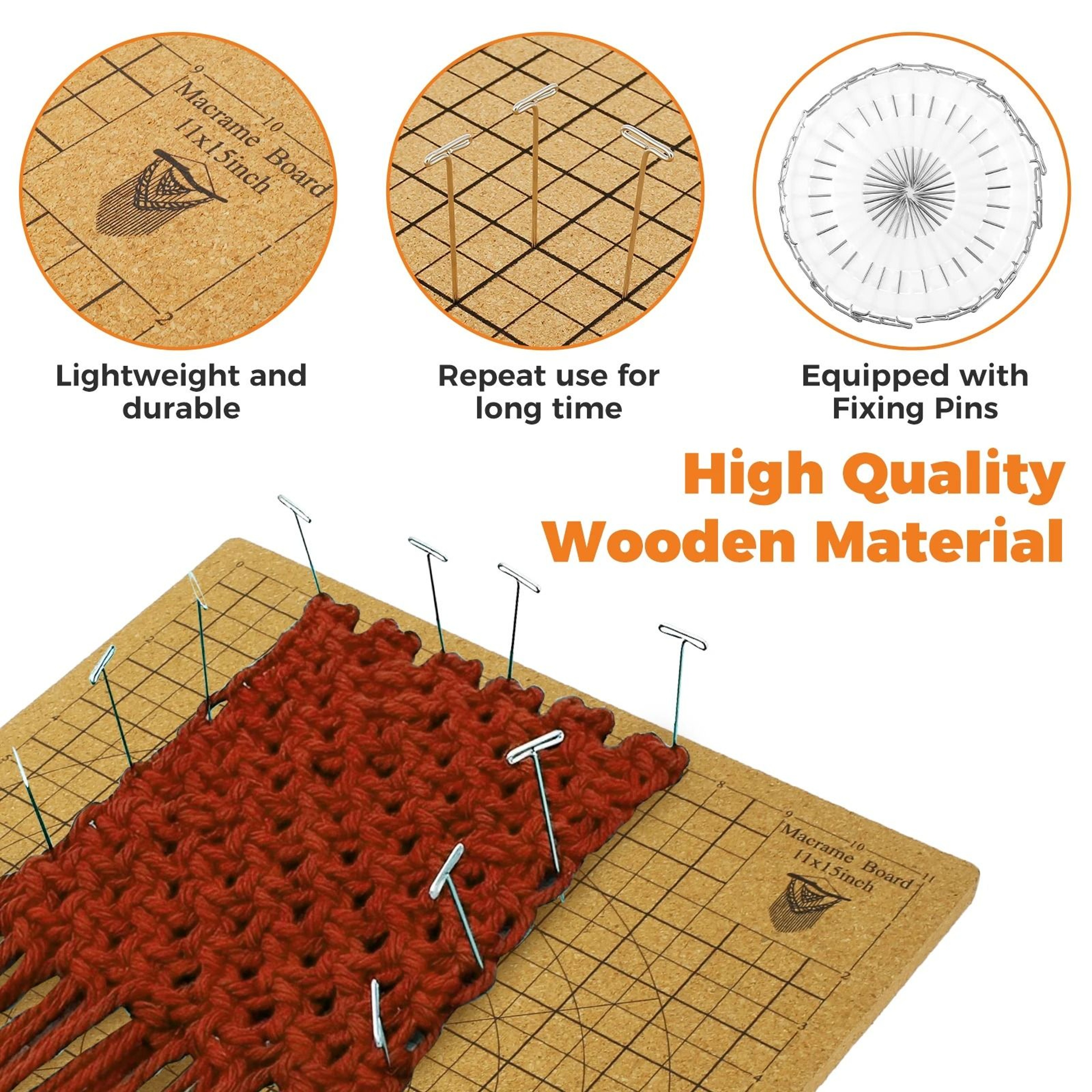 Double Sided Macrame Board With Grid And T Pins Craft Kit 10
