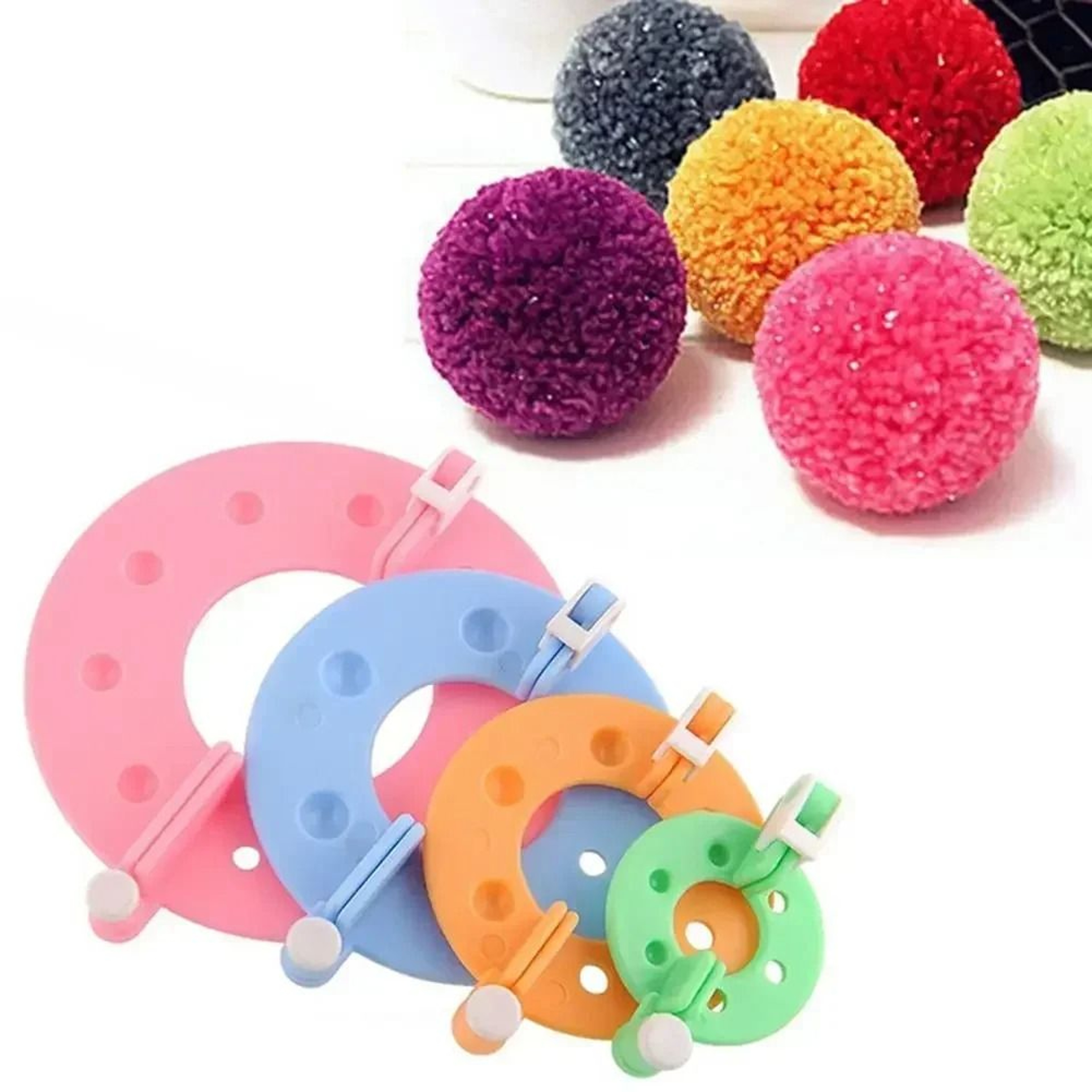 Eight Piece Pom Pom Maker Set For Easy Fluffy Yarn Crafts 5