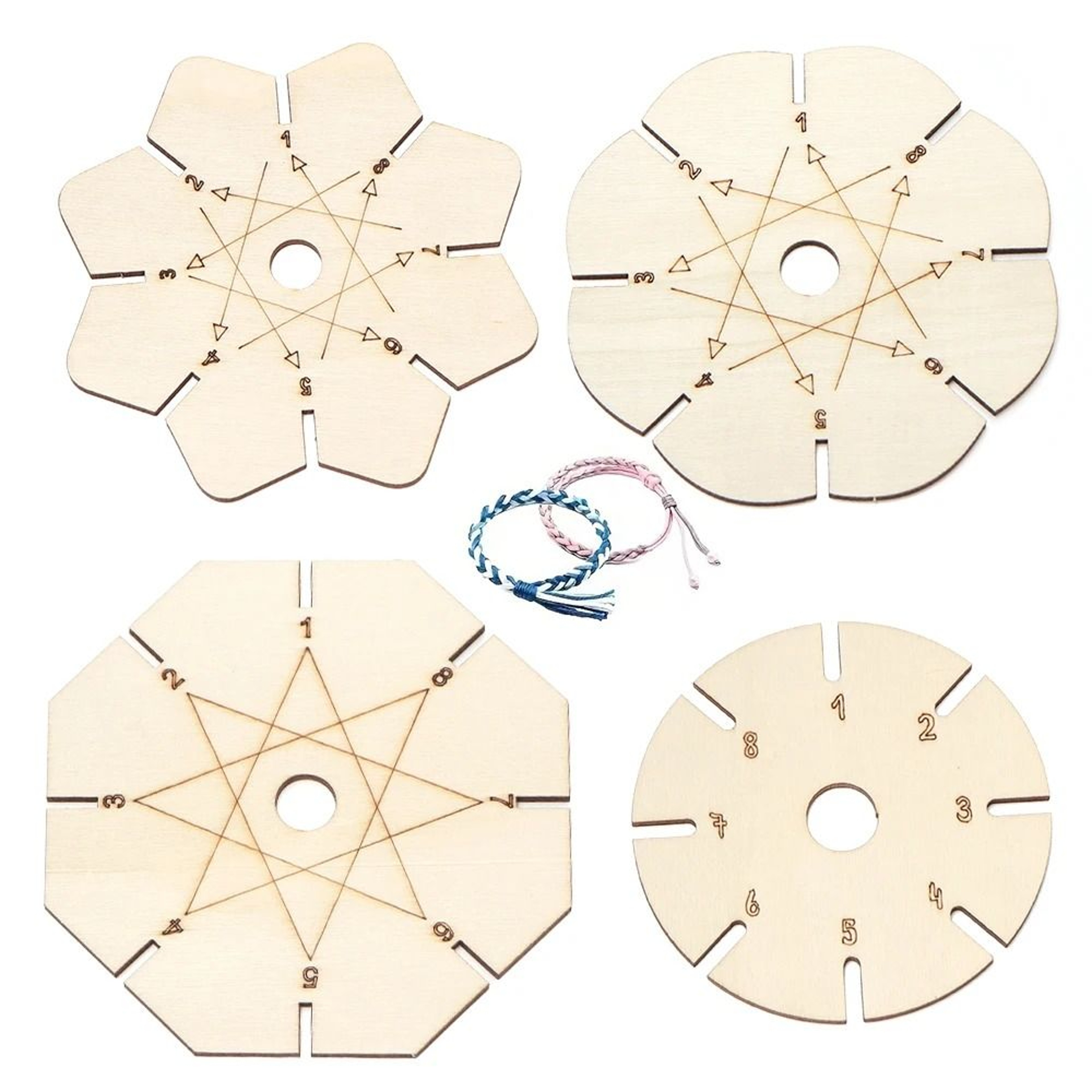 Five Piece Wooden Kumihimo Braiding Disk Set For Easy Bracelets Crafting 5
