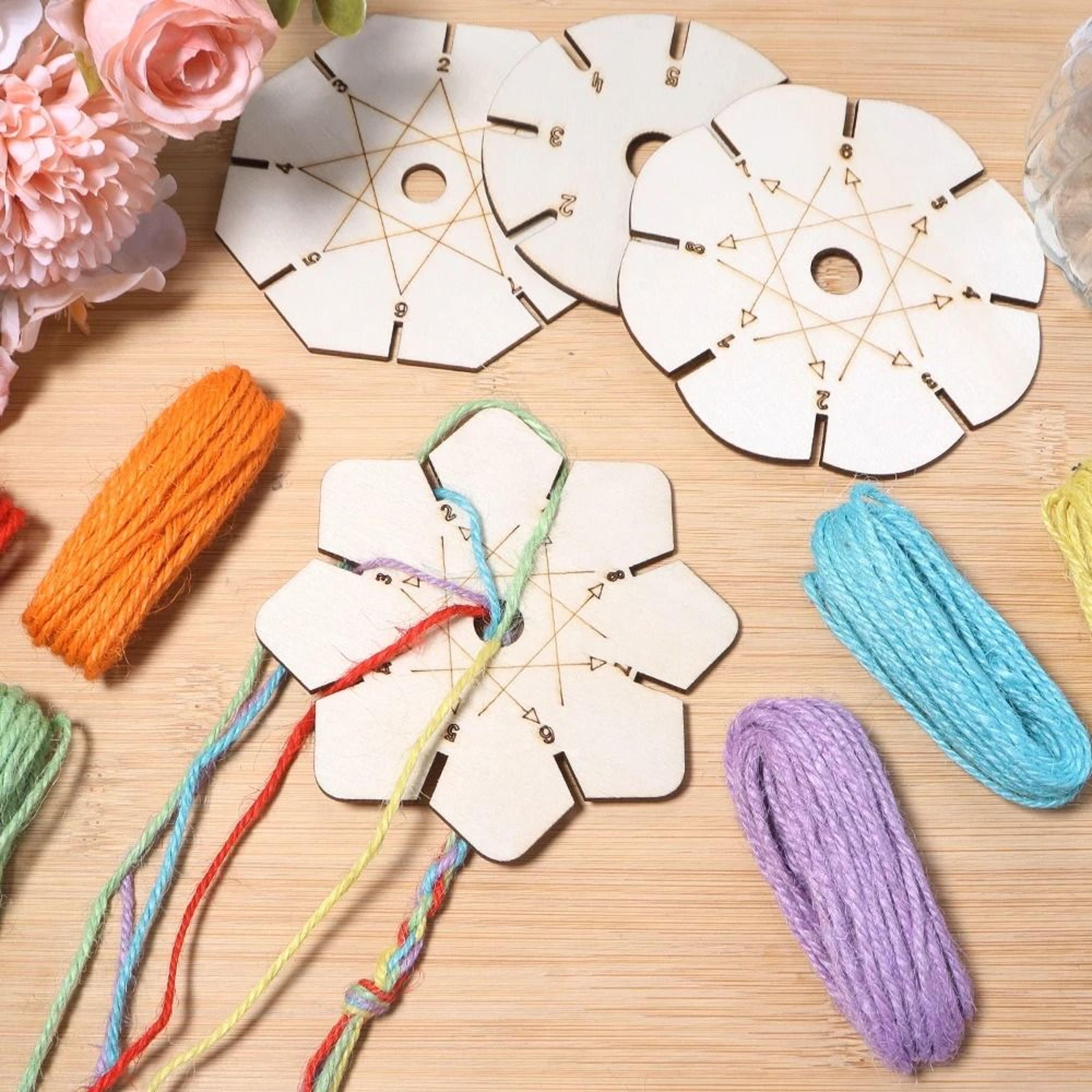 Five Piece Wooden Kumihimo Braiding Disk Set For Easy Bracelets Crafting 9