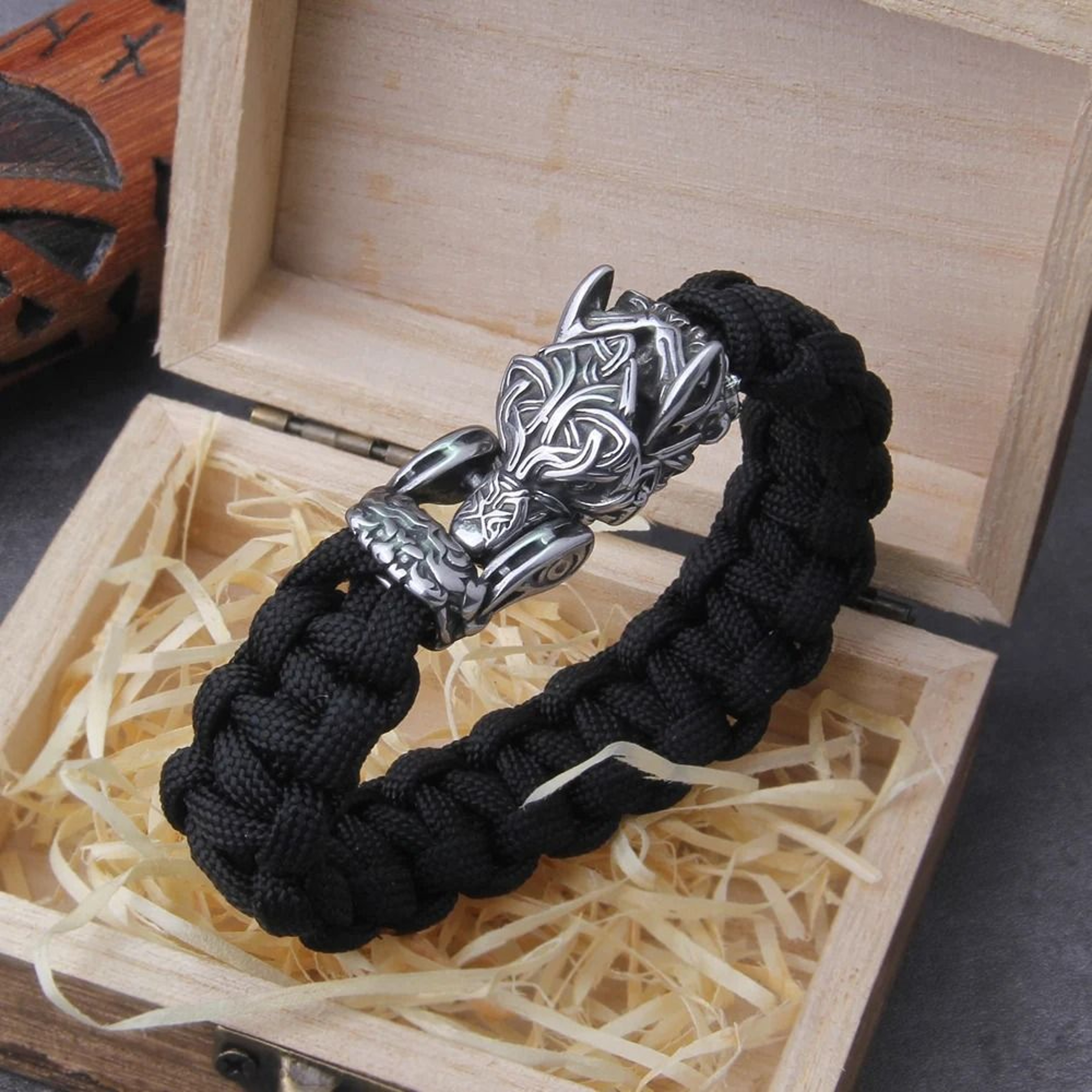 Handmade Viking Wolf Cord Bracelet For Bold Everyday Biker Style Jewelry 1