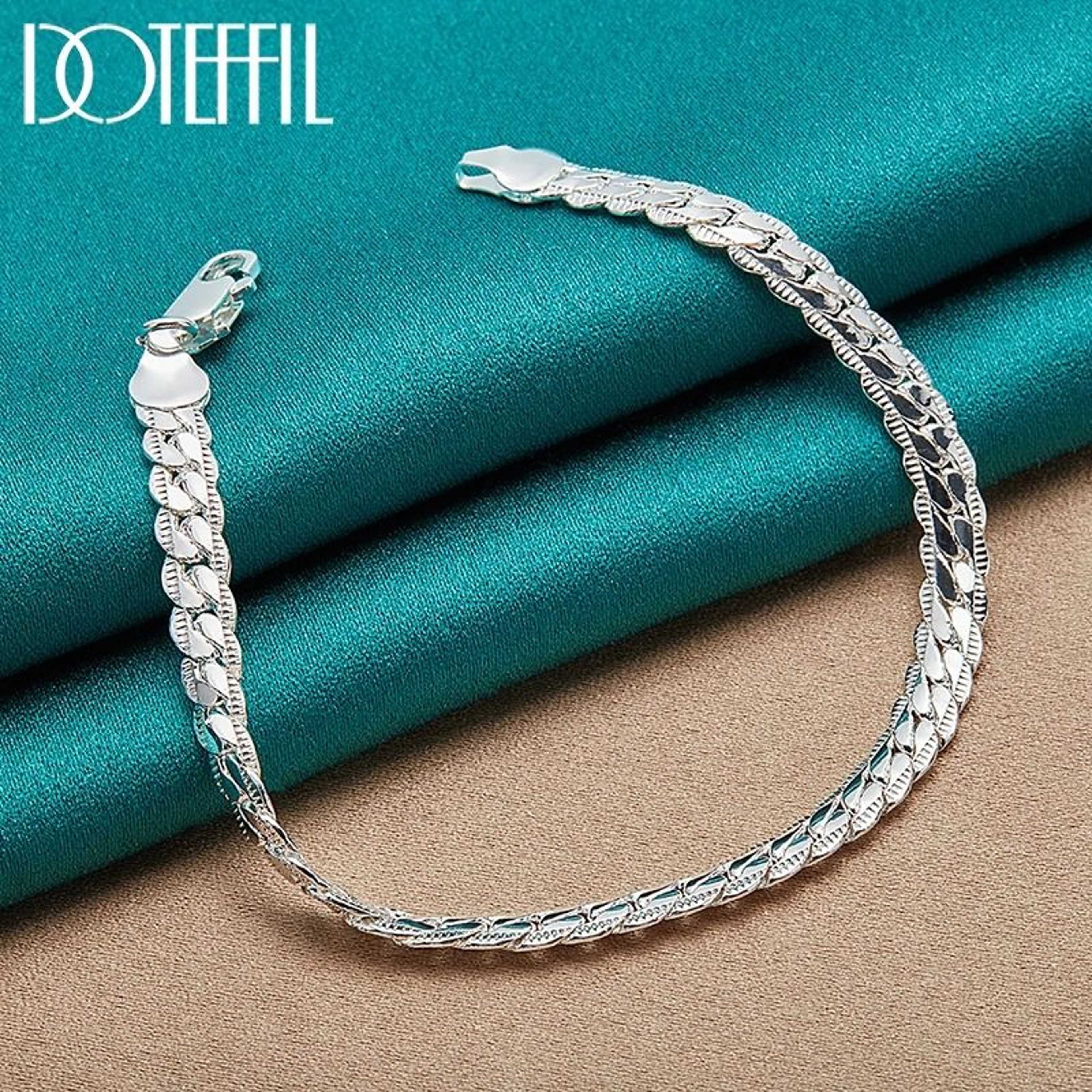 Doteffil Sterling Silver Gold Flat Chain Bracelet For Refined Unisex Style 0