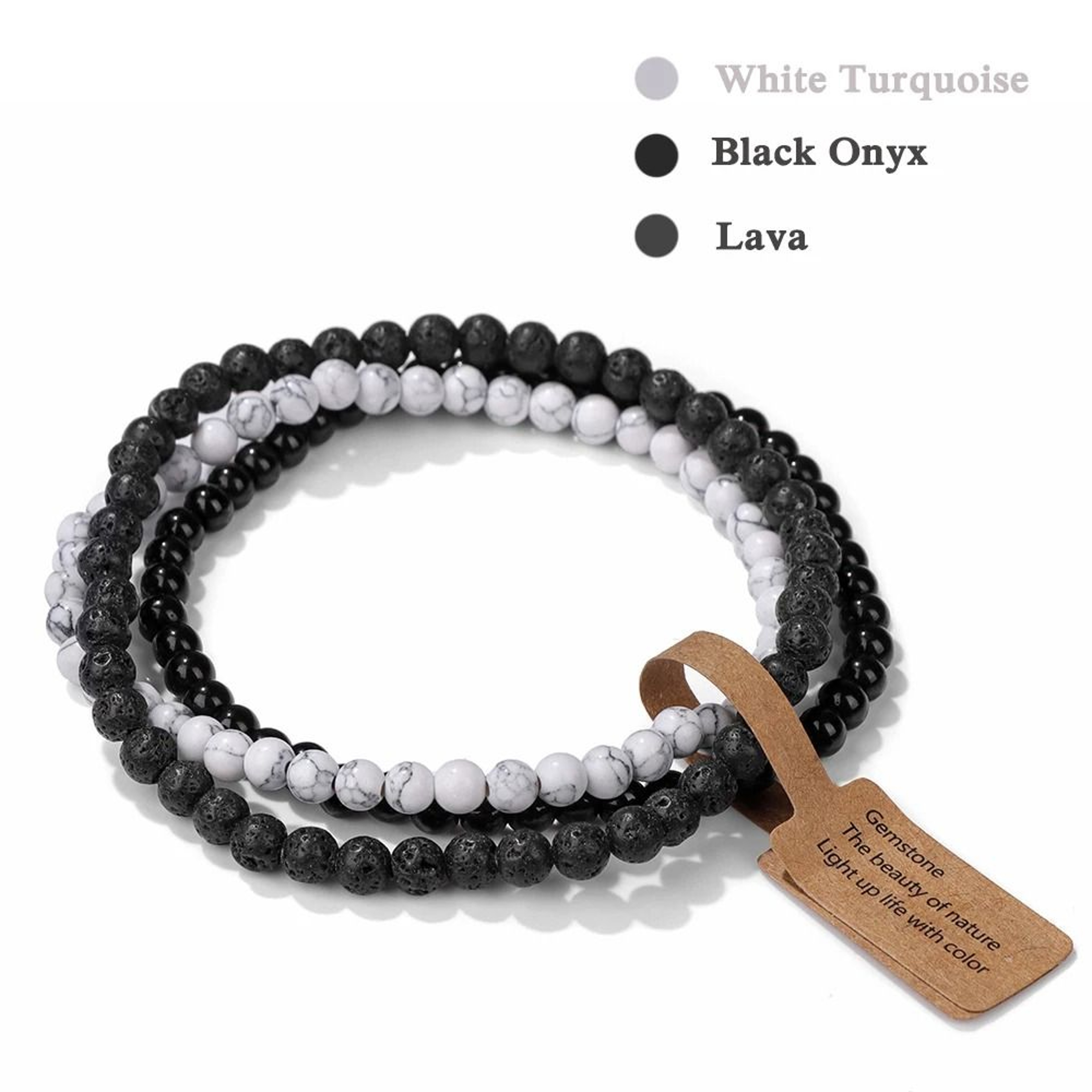 Three Piece Natural Stone Bead Bracelet Set For Effortless Layered Style 10
