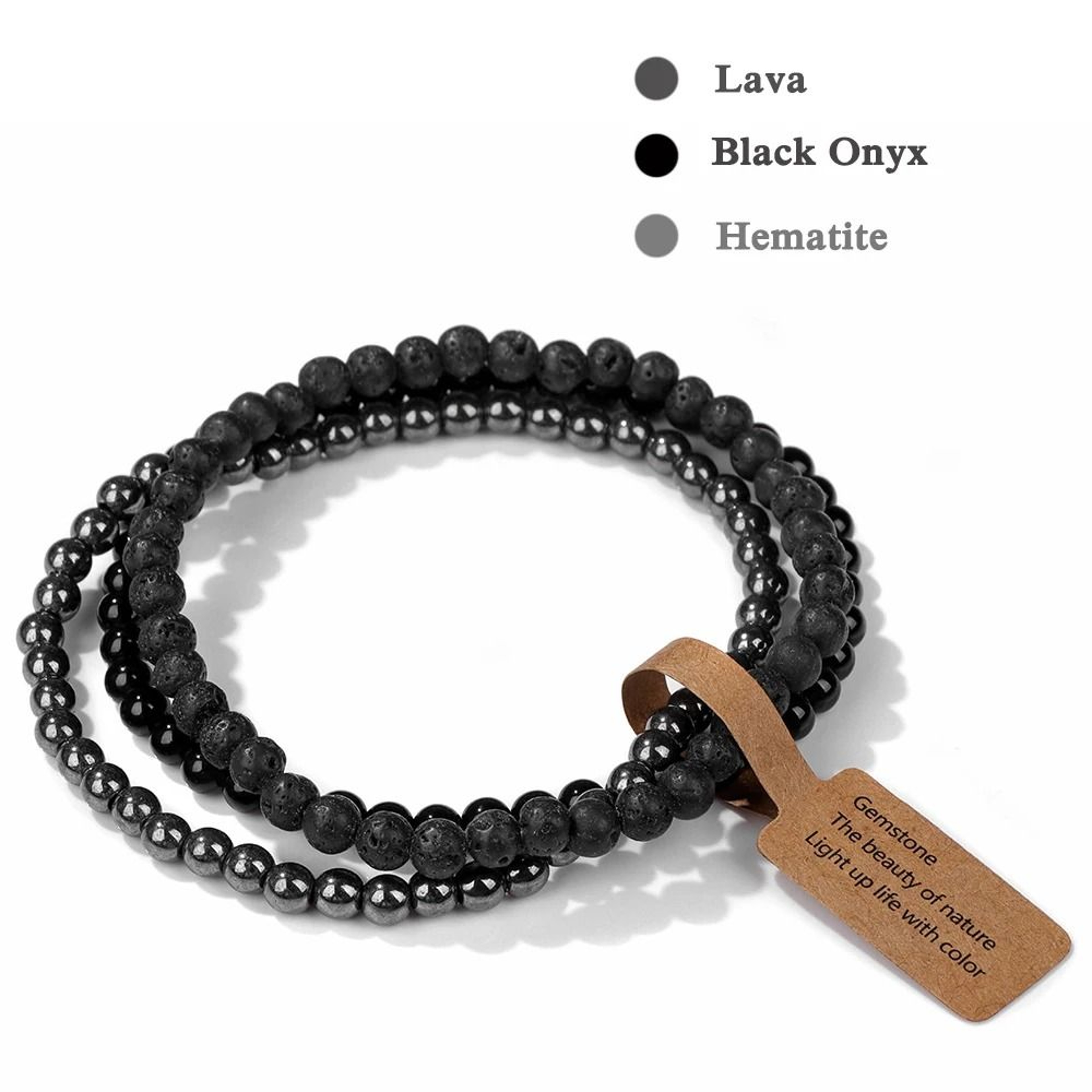 Three Piece Natural Stone Bead Bracelet Set For Effortless Layered Style 24