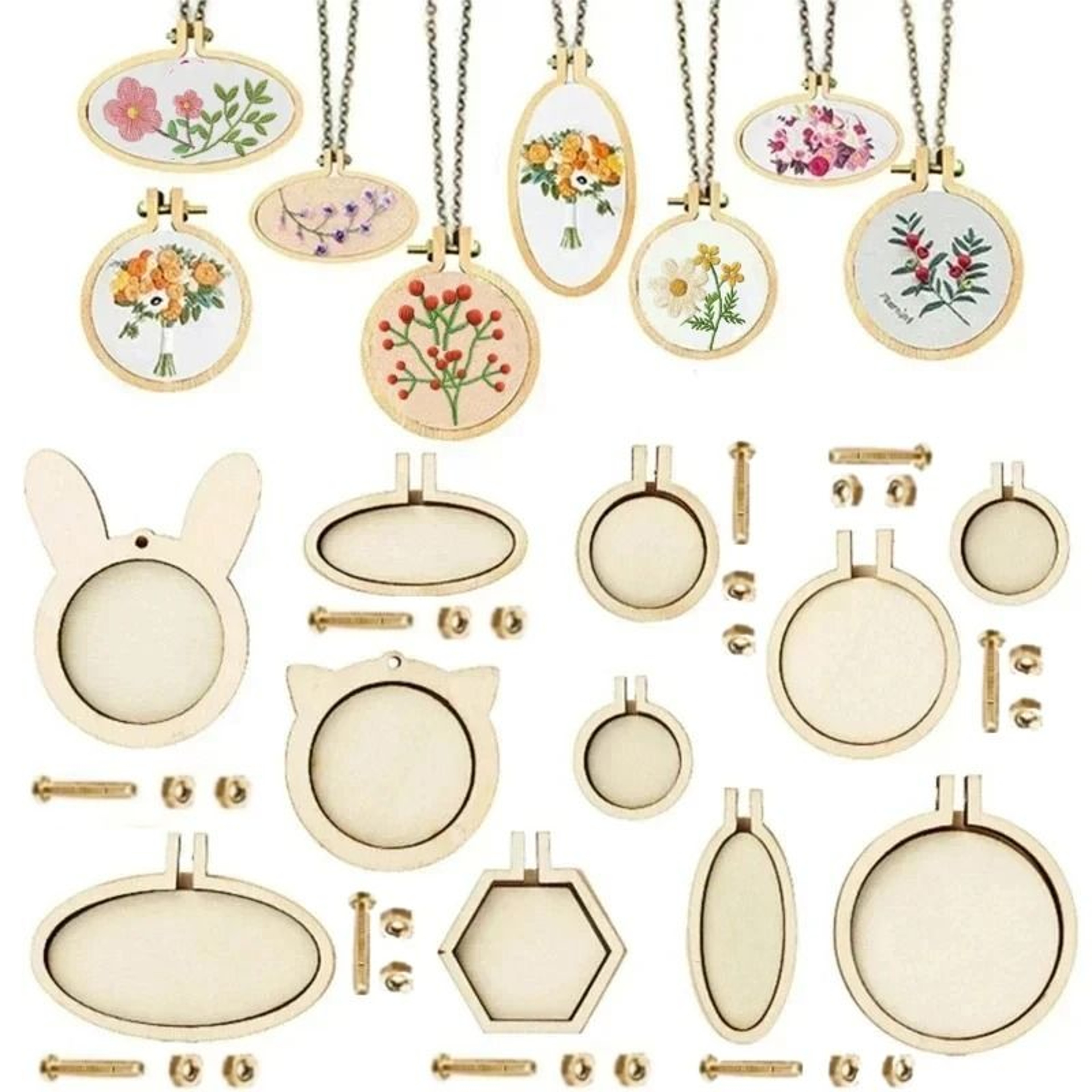Ten Piece Mini Wooden Embroidery Hoop Set For Jewelry Keyring Crafts 17