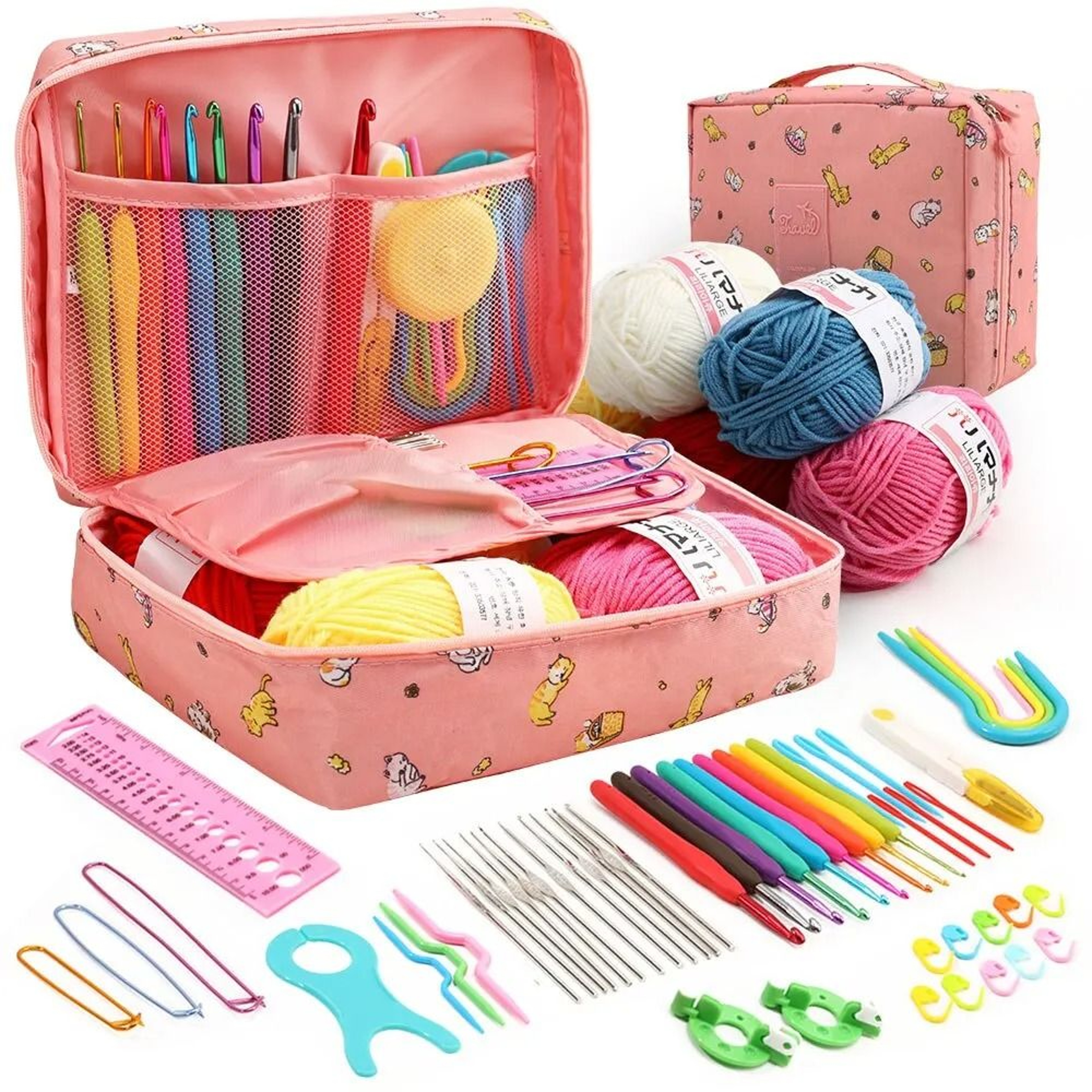53 Piece Beginner Crochet Kit With Colorful Portable Storage Case Included 12