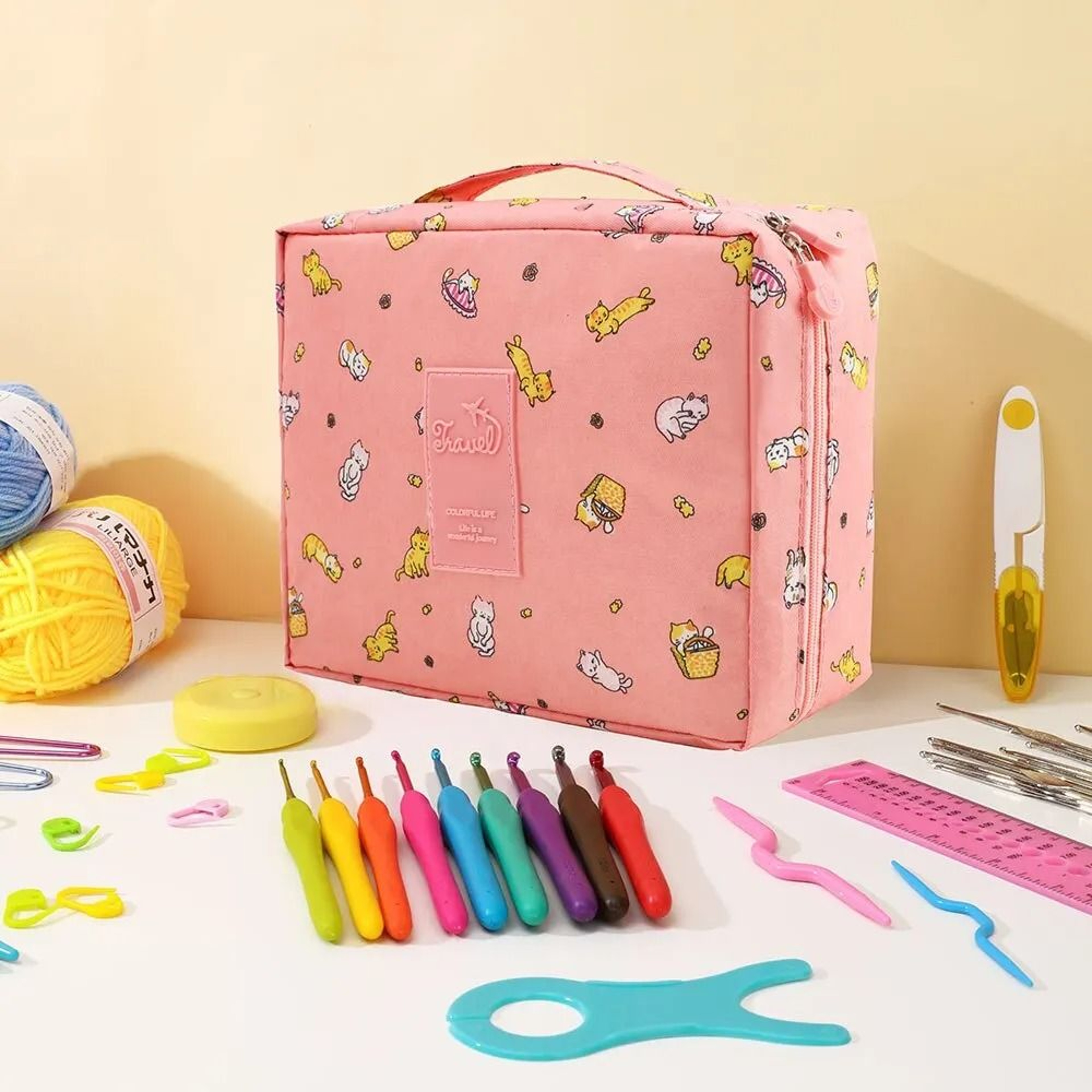 53 Piece Beginner Crochet Kit With Colorful Portable Storage Case Included 7