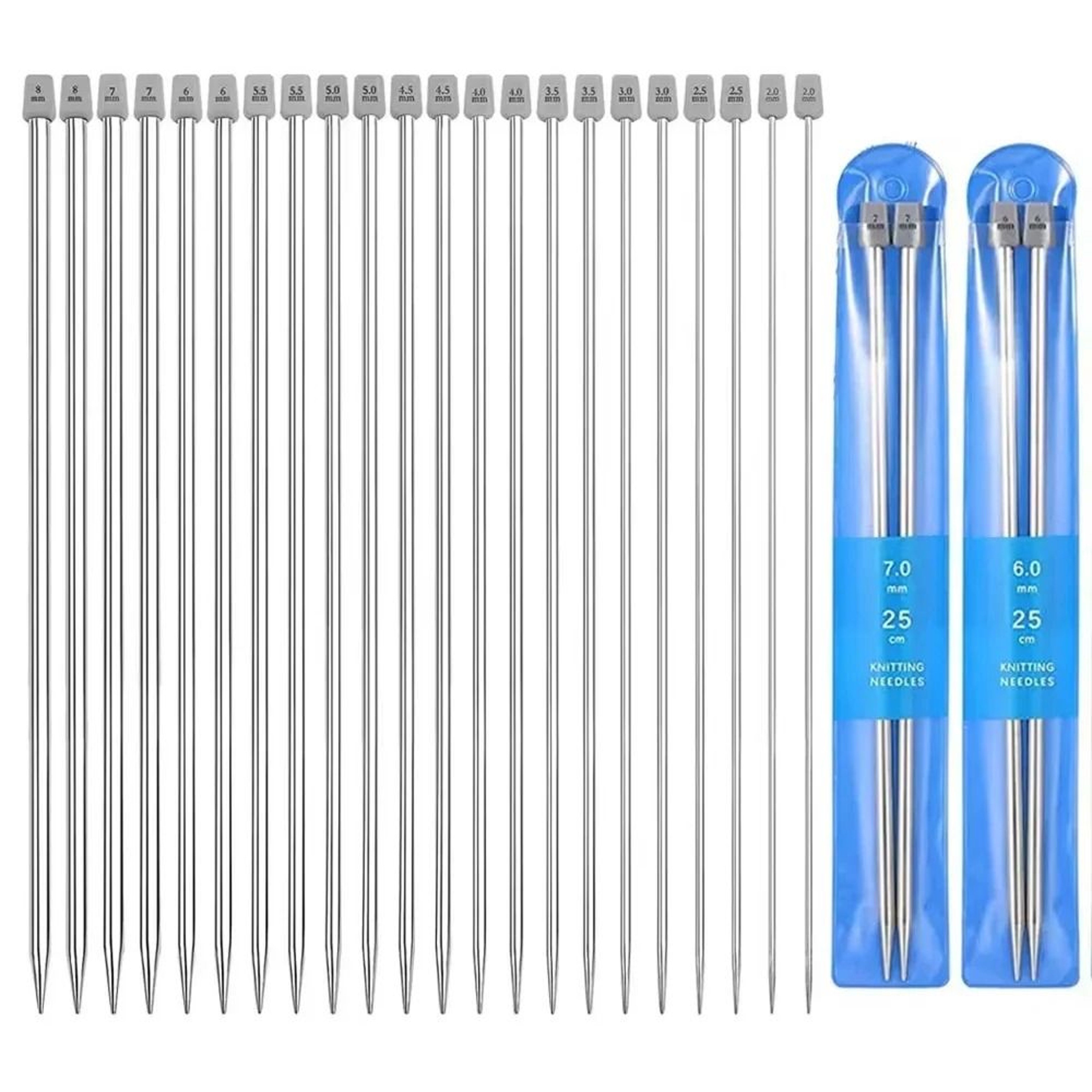 22 Piece Stainless Steel Straight Knitting Needle Set For Smooth Stitching 0