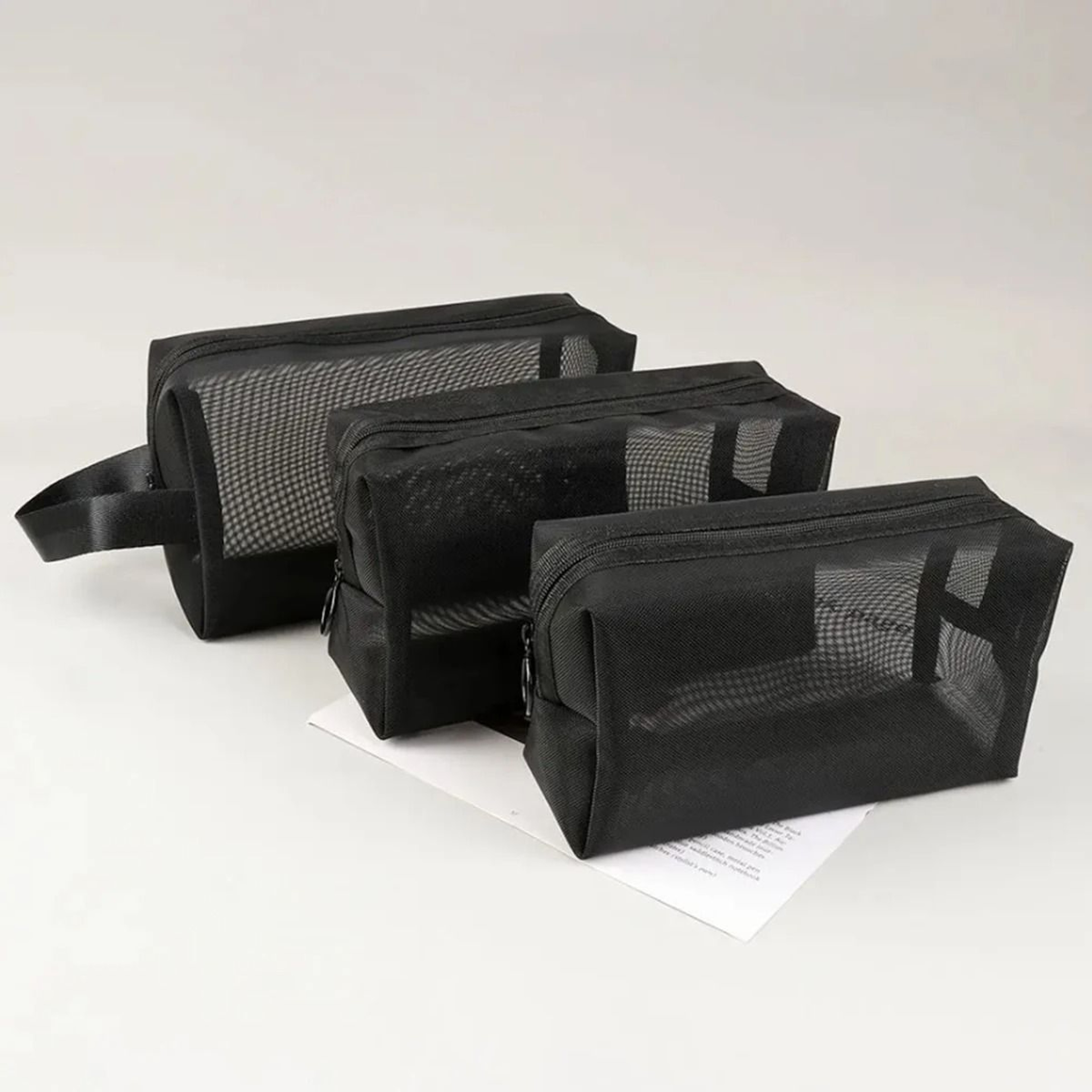 Black Mesh Travel Makeup Bag With Zippered Portable Storage 5
