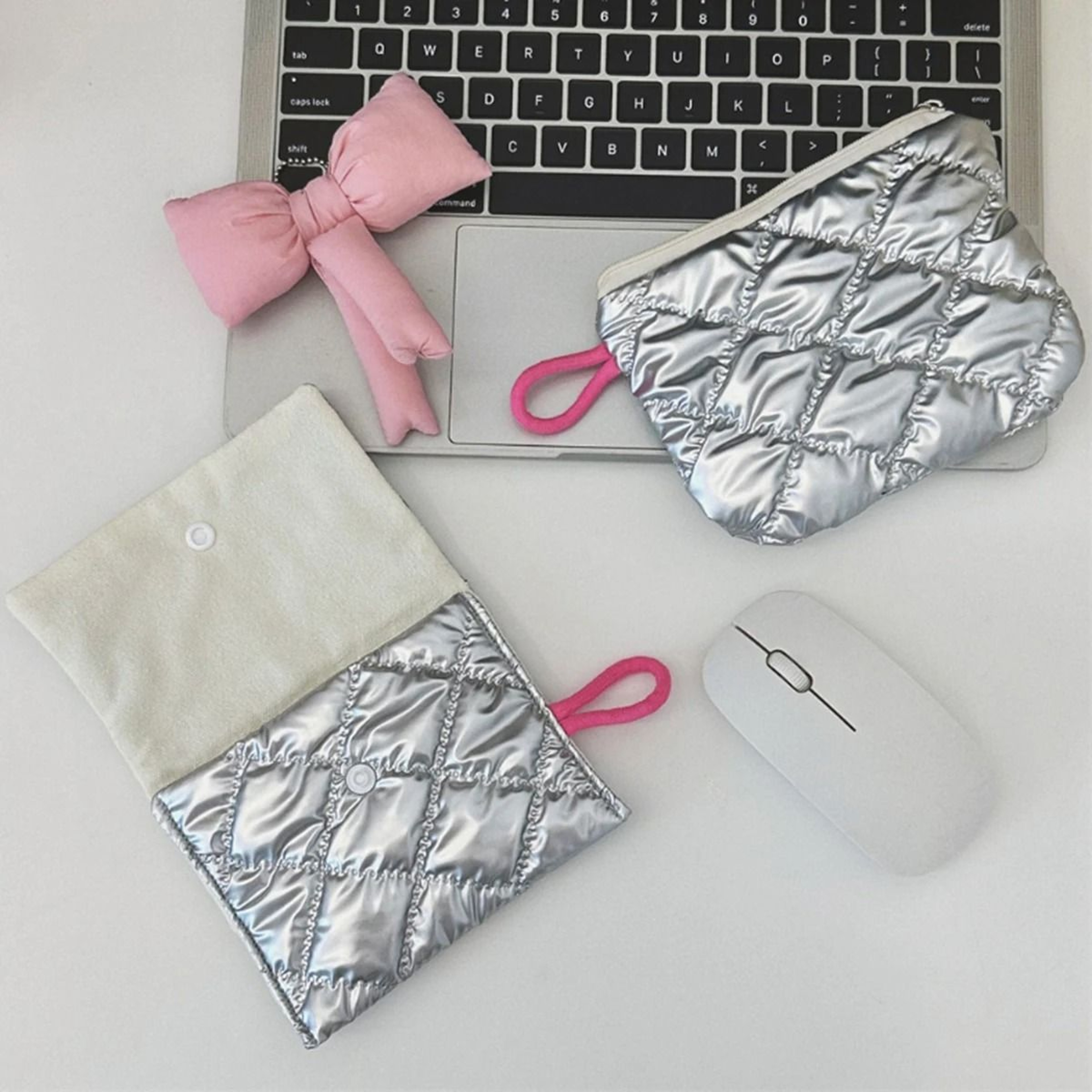 Silver Bow Pattern Canvas Coin Purse And Mini Zipper Wallet 9