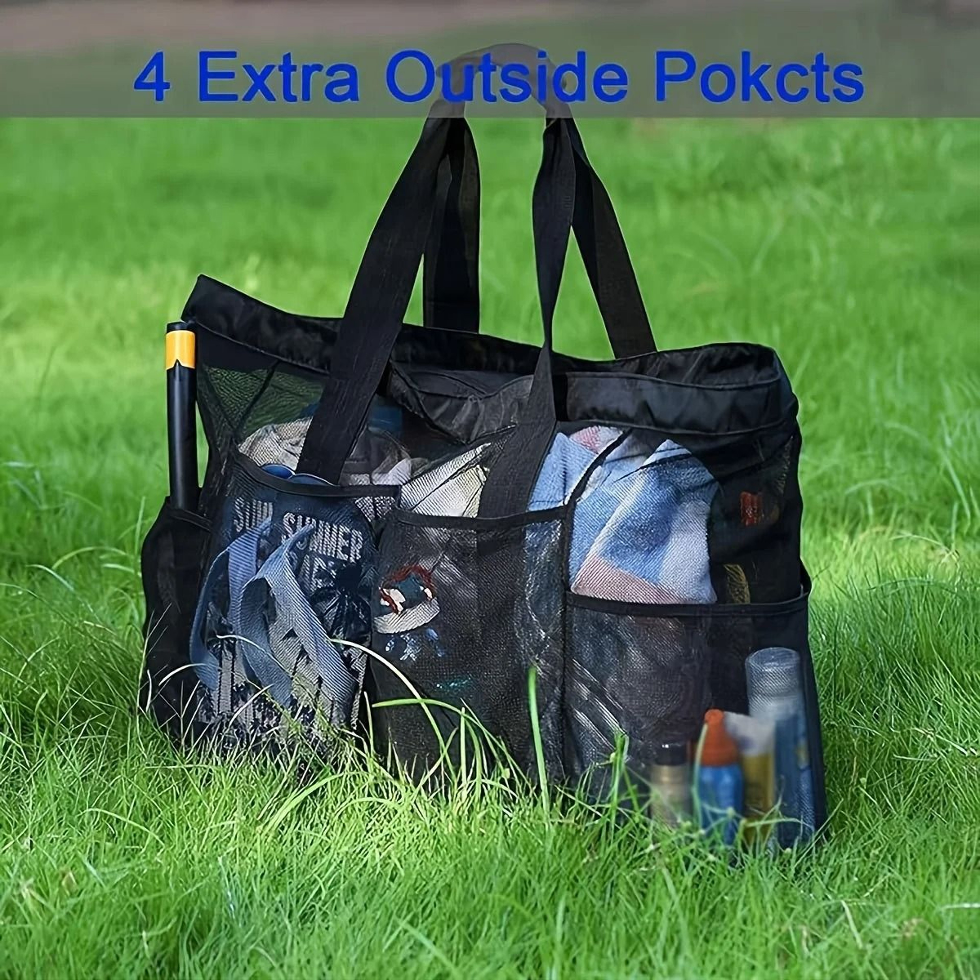 Extra Large Mesh Beach Bag With Zipper And Side Pockets 5