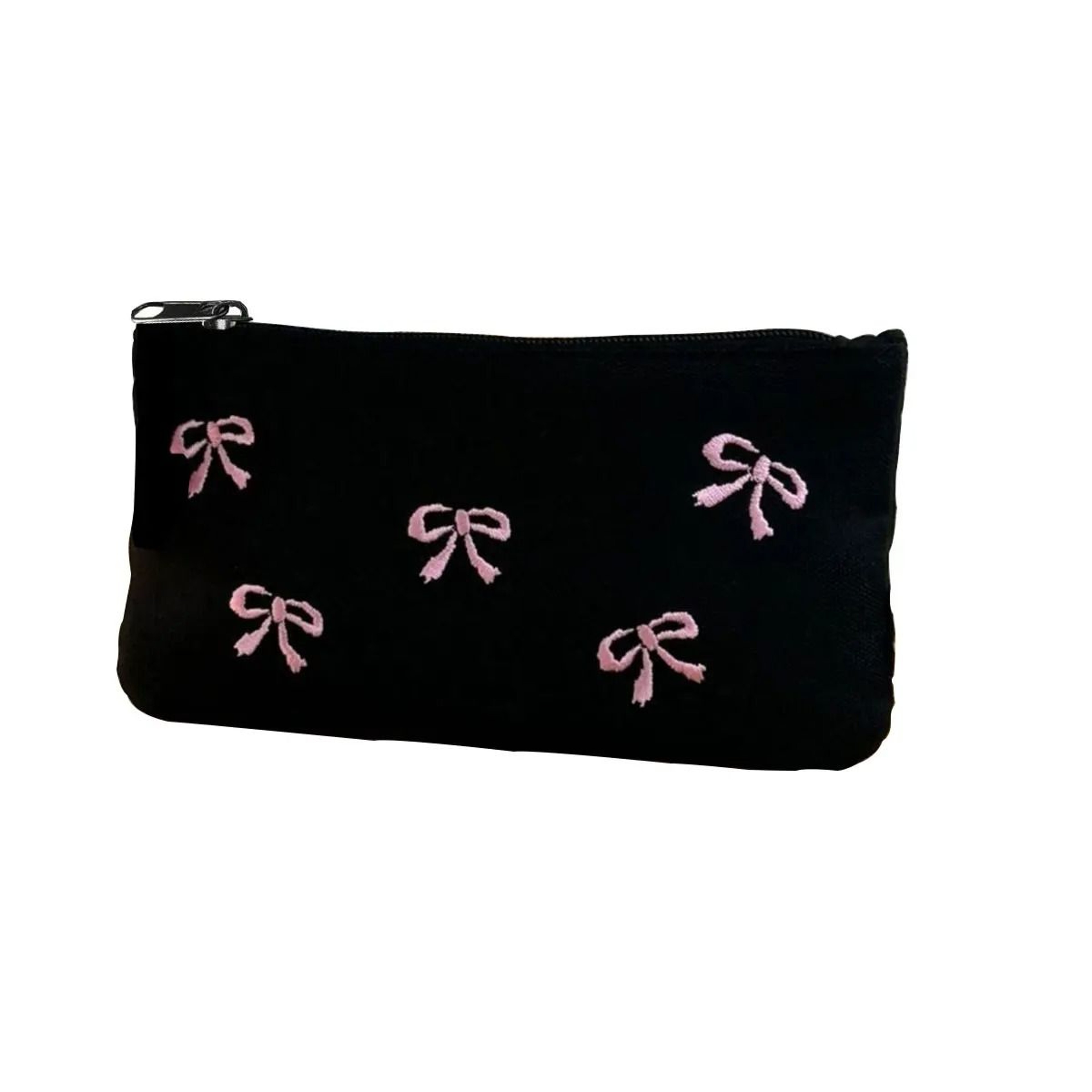 Black Bow Embroidered Makeup Bag And Pencil Storage Pouch 1