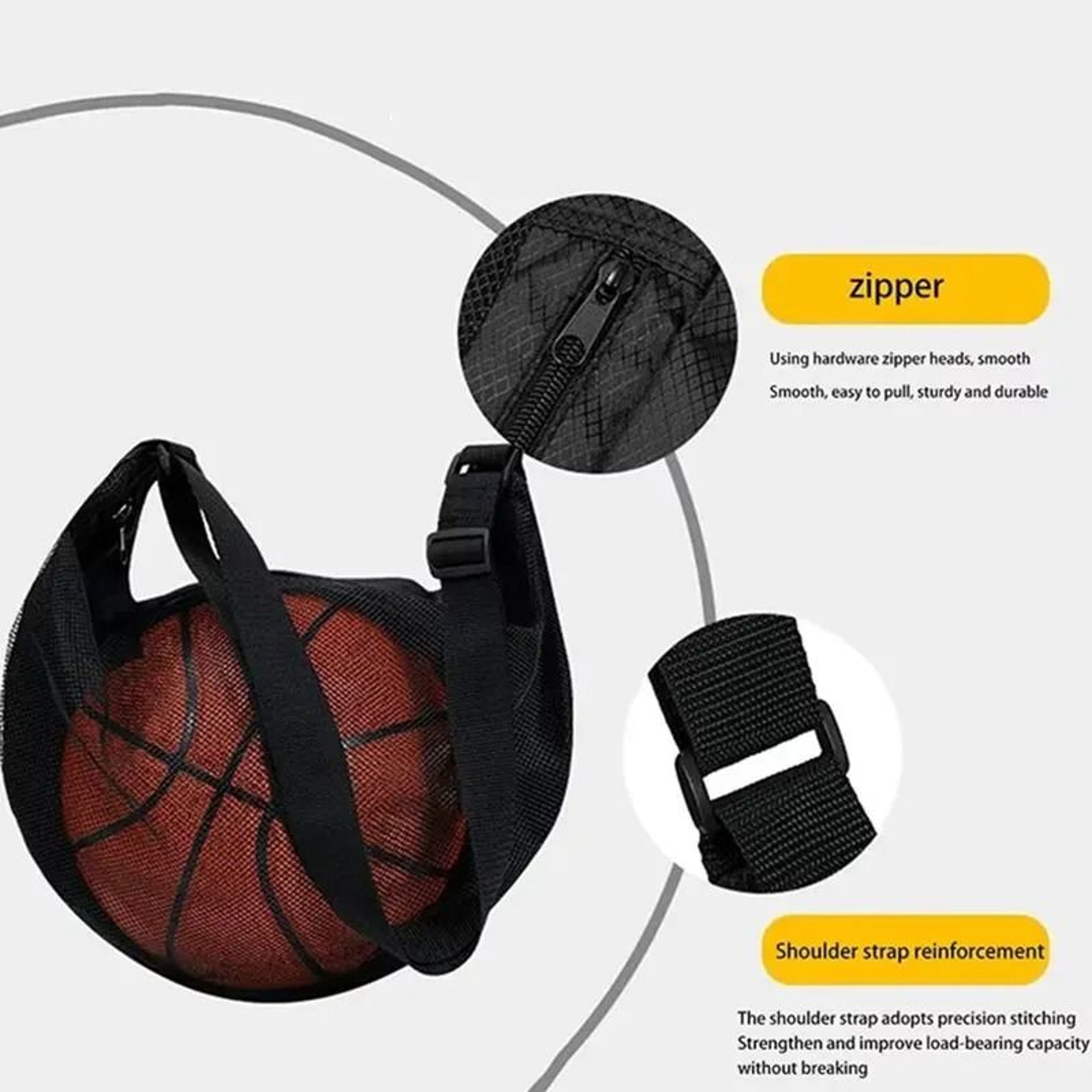 Portable Single Ball Mesh Carry Bag With Zipper Pocket And Sling 1