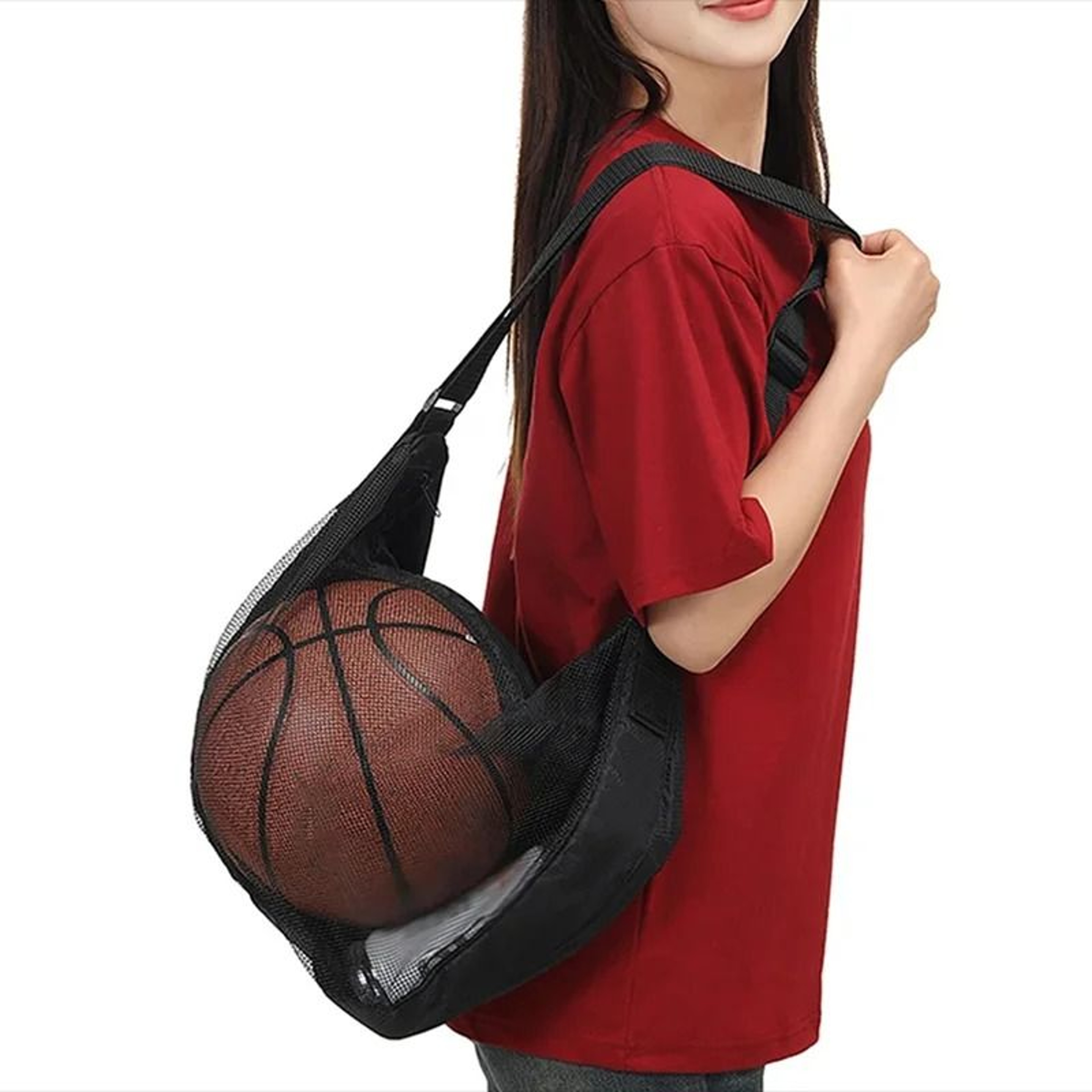 Portable Single Ball Mesh Carry Bag With Zipper Pocket And Sling 2