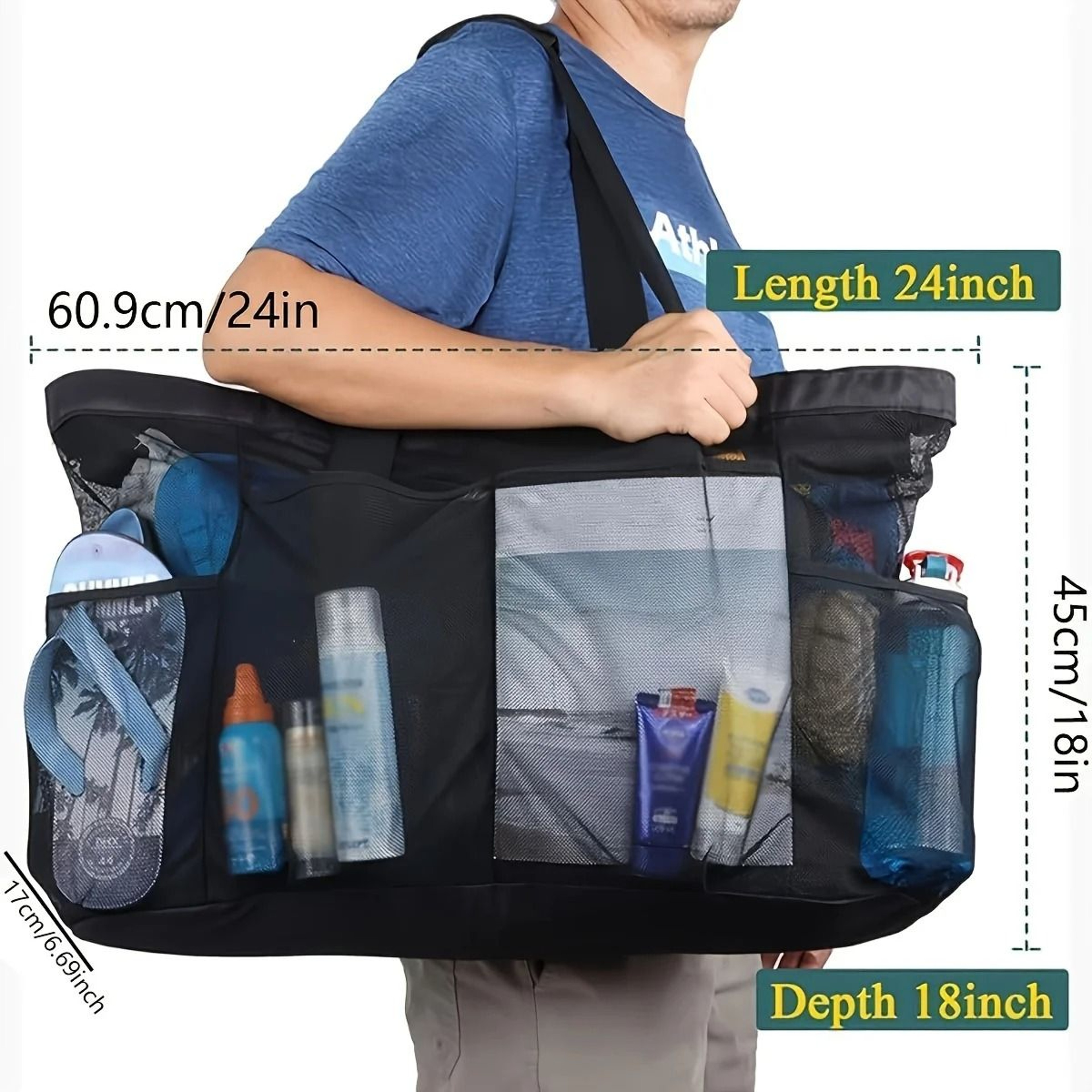 Extra Large Mesh Beach Tote Bag With Zipper And Side Pockets 1