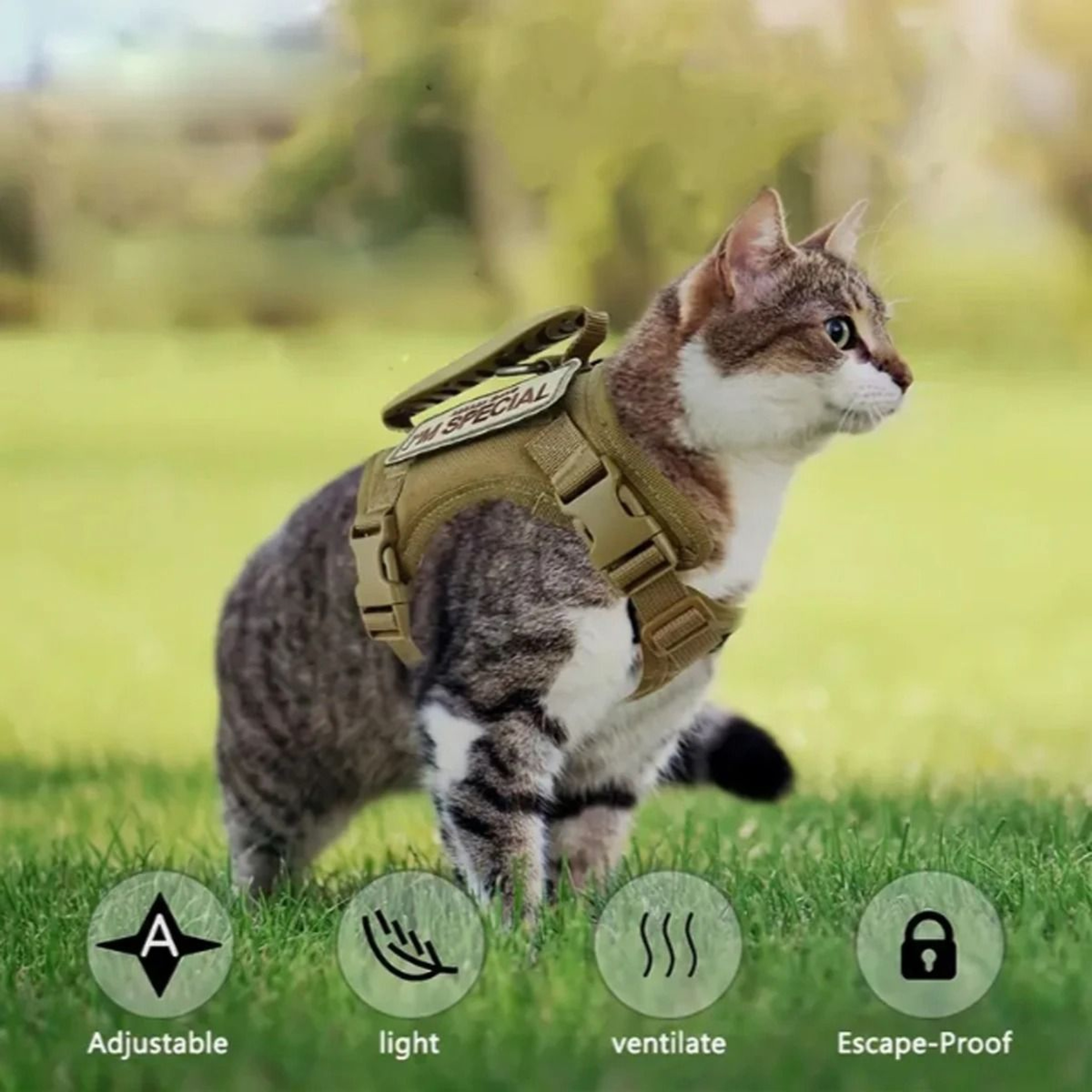Adjustable Tactical Cat Harness Vest With Secure Leash For Outdoor Walking Adventures 6
