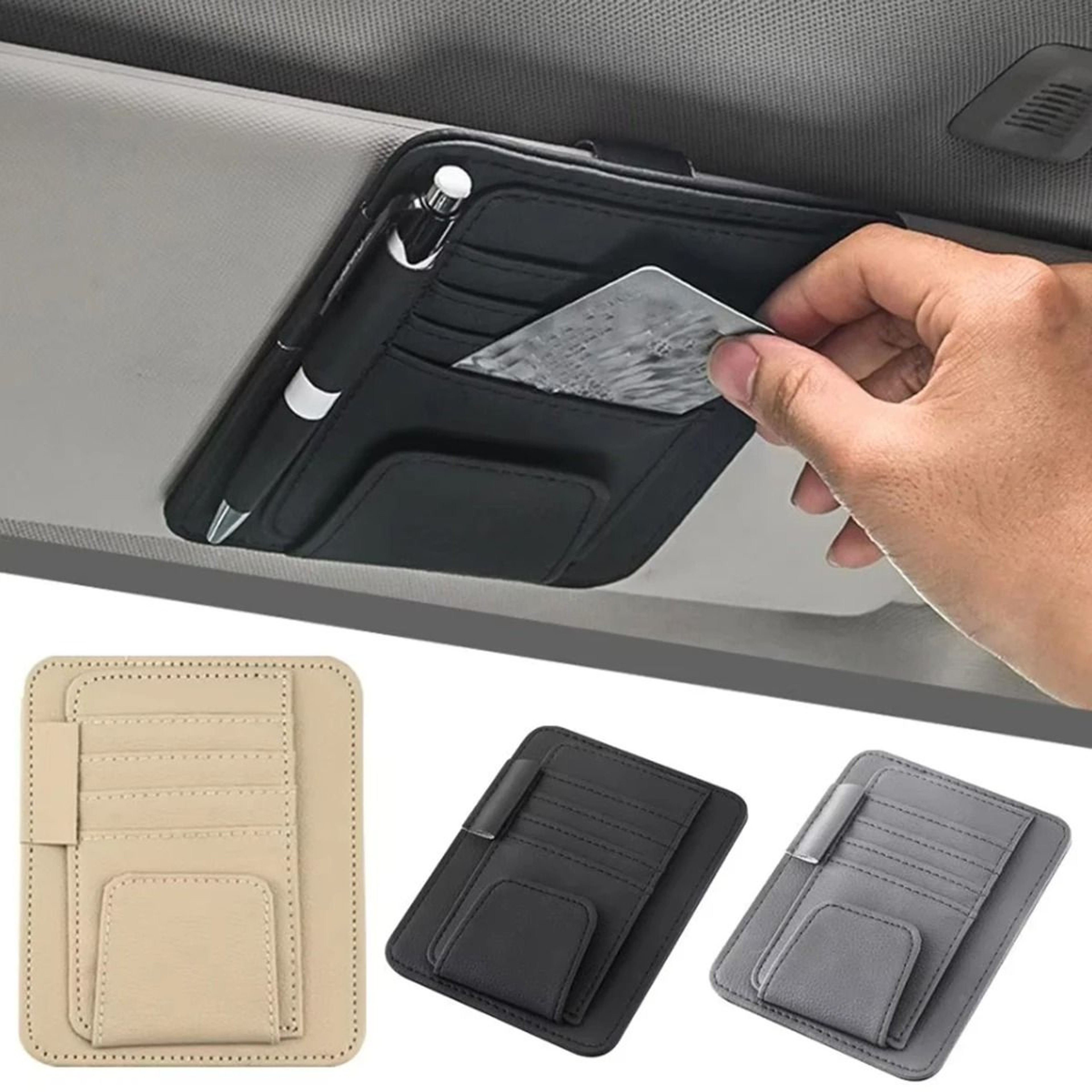 Multi Pocket Car Sun Visor Organizer With Sunglasses And Business Card Storage 9