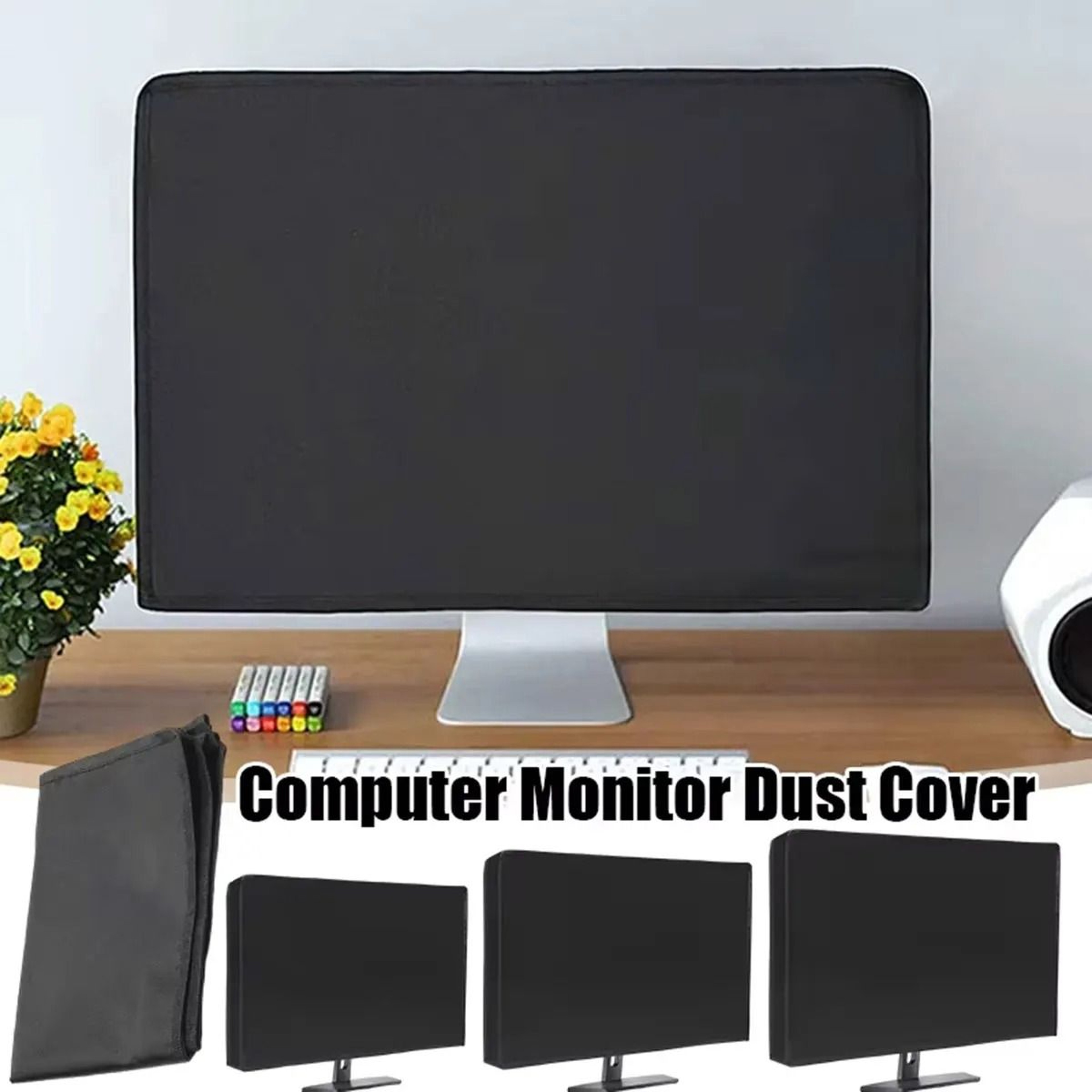 Black Waterproof Computer Monitor Dust Cover With Scratch And Wear Resistant Protection 3