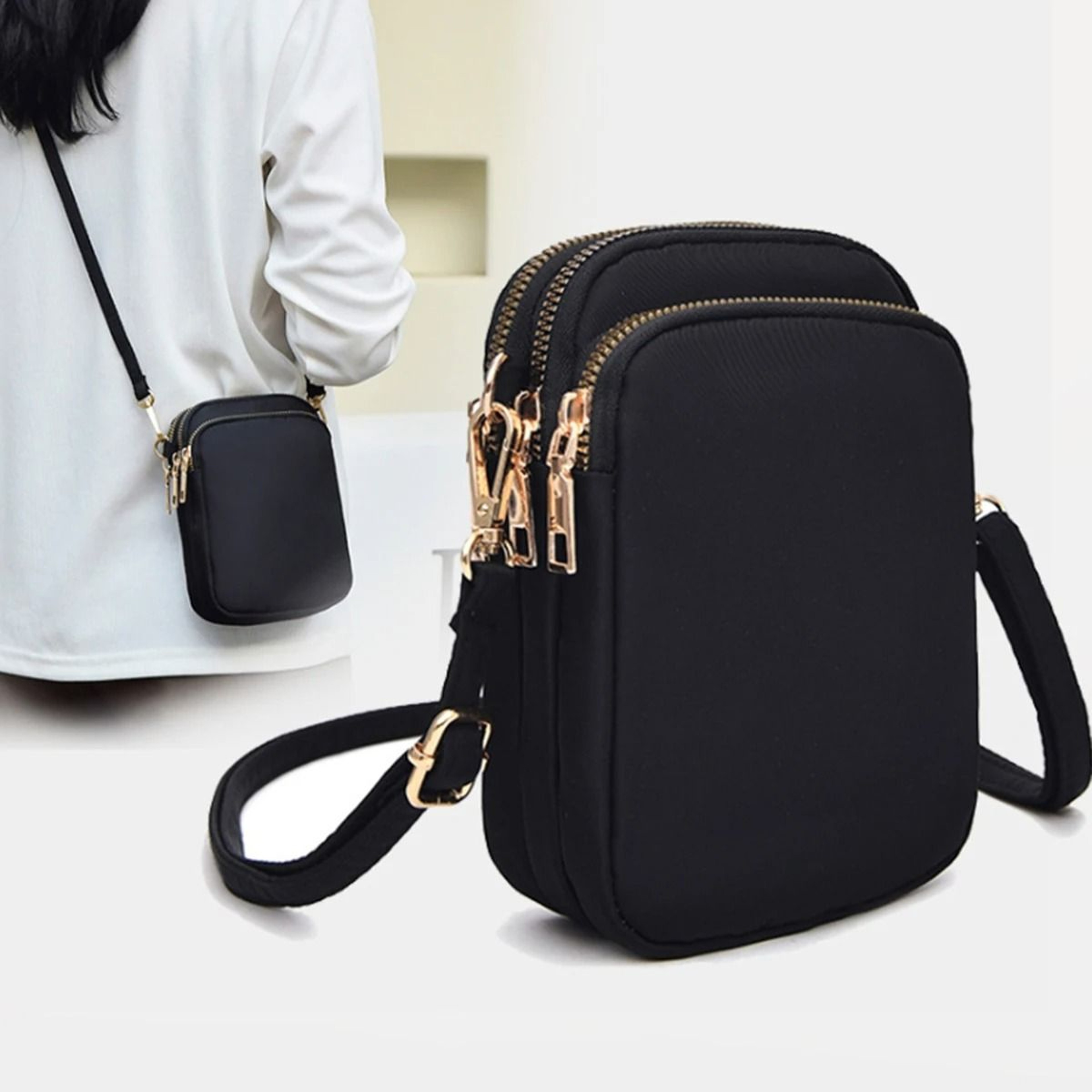 Lightweight Three Layer Mobile Phone Crossbody Wallet Bag With Large Capacity Storage 0