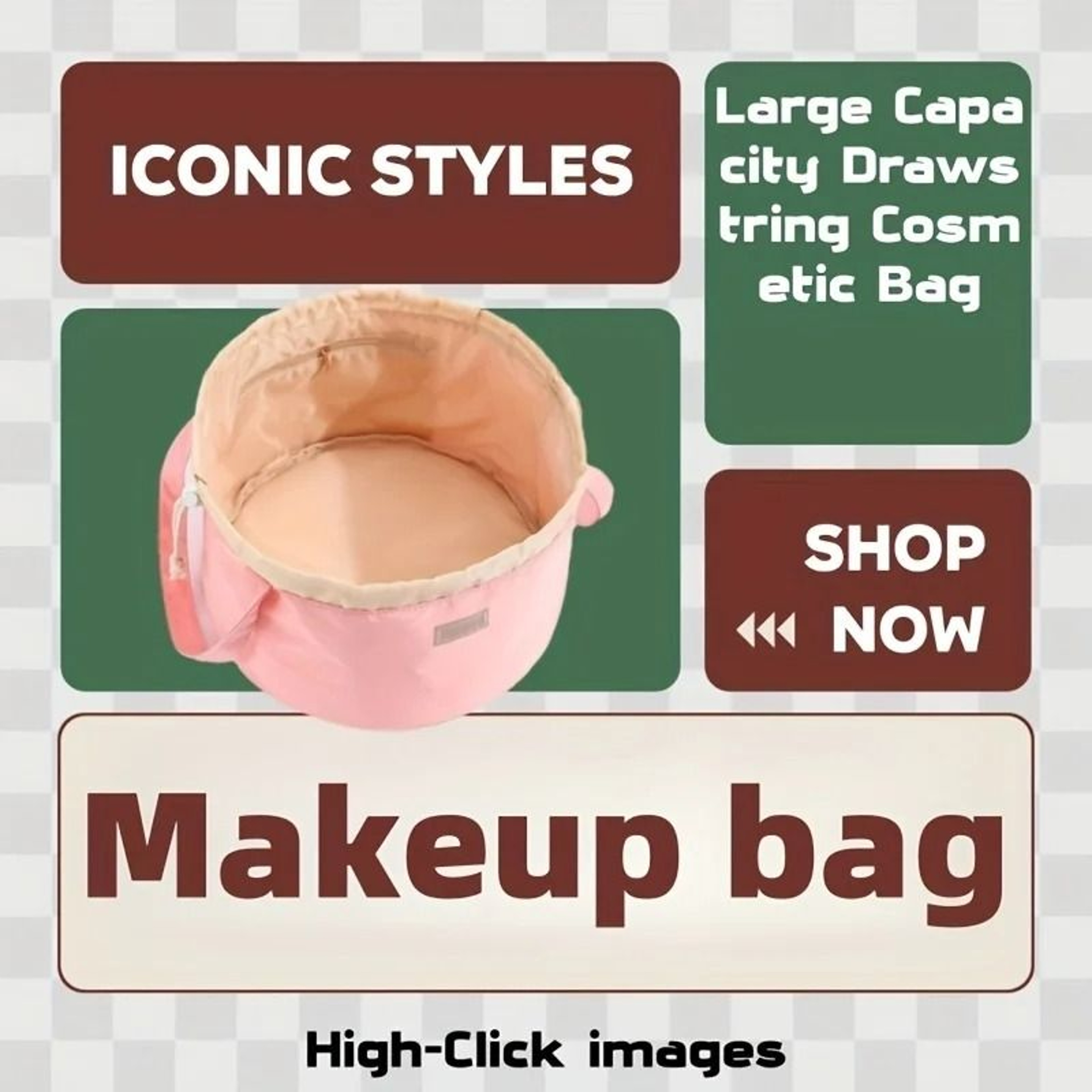 Large Capacity Drawstring Bucket Makeup Bag With Adjustable Strap And Storage Pockets 5